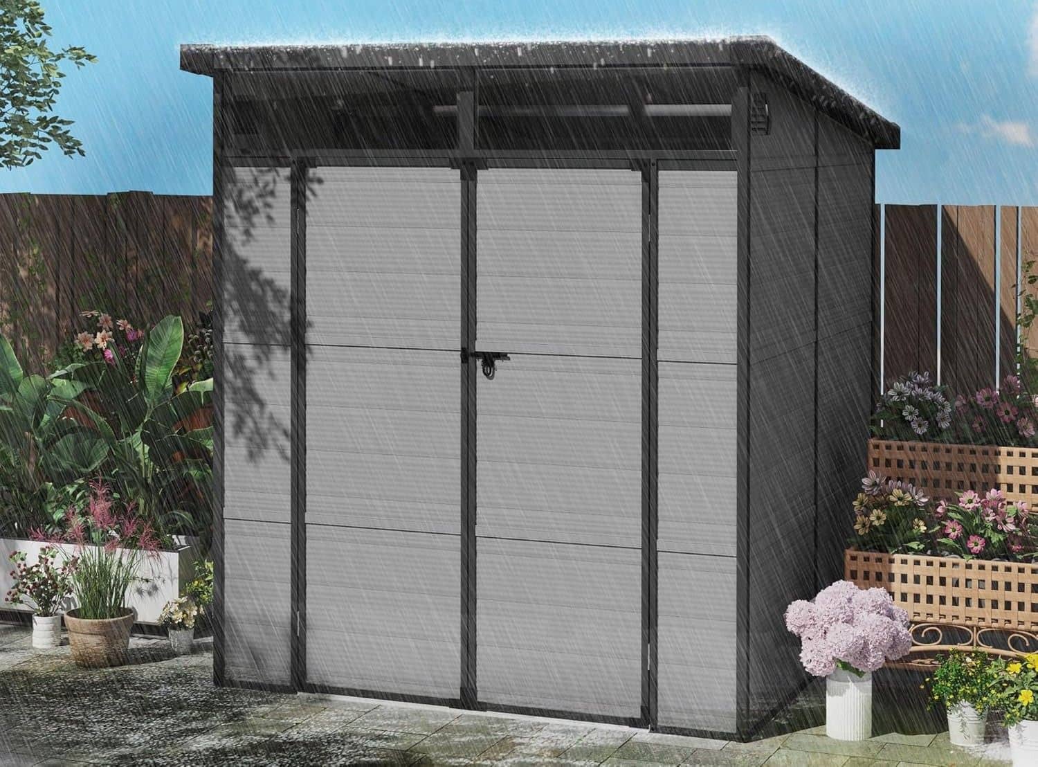Kunststof Tuinschuur met afsluitbare deuren - Grijs