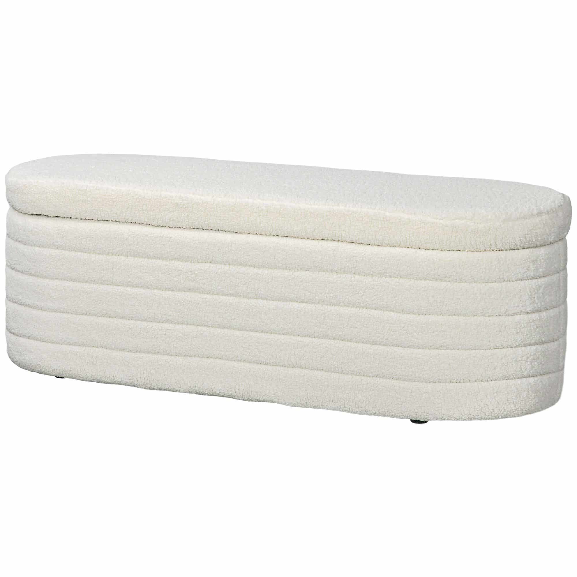 4goodz Bedbank Hocker poef met Opbergruimte - teddyfleece - 41x116x40 cm - Creme