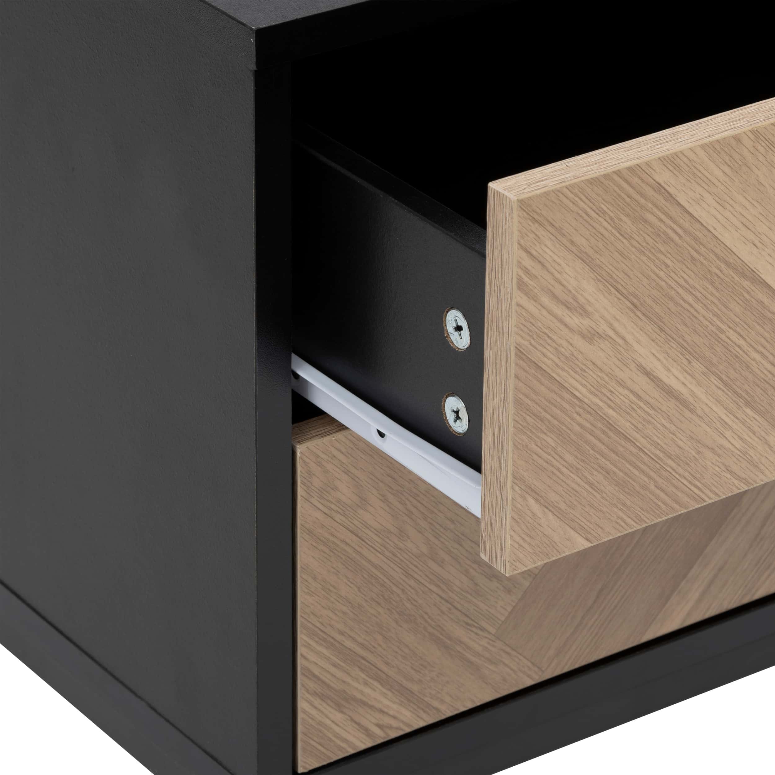 4livings Chevron Nachtkastje met 2 Softclose Lades 45x40x50cm - bruin/zwart