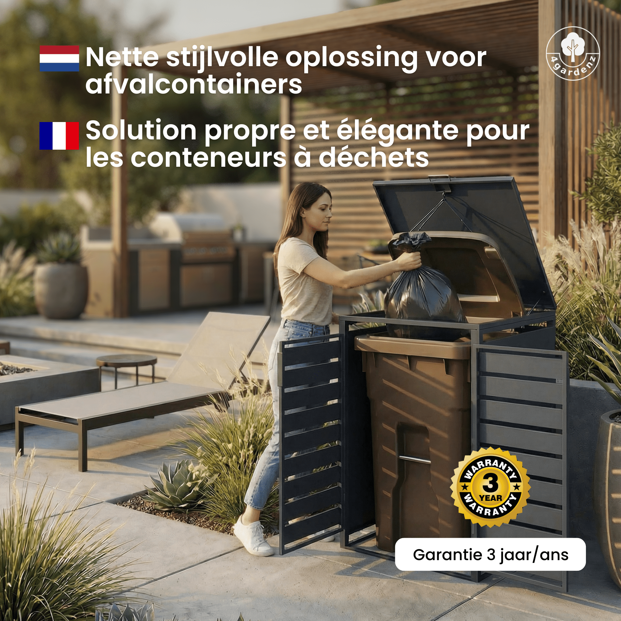 4gardenz® Premium Containerombouw 1 bak - Kliko Ombouw - Antraciet/Houtlook