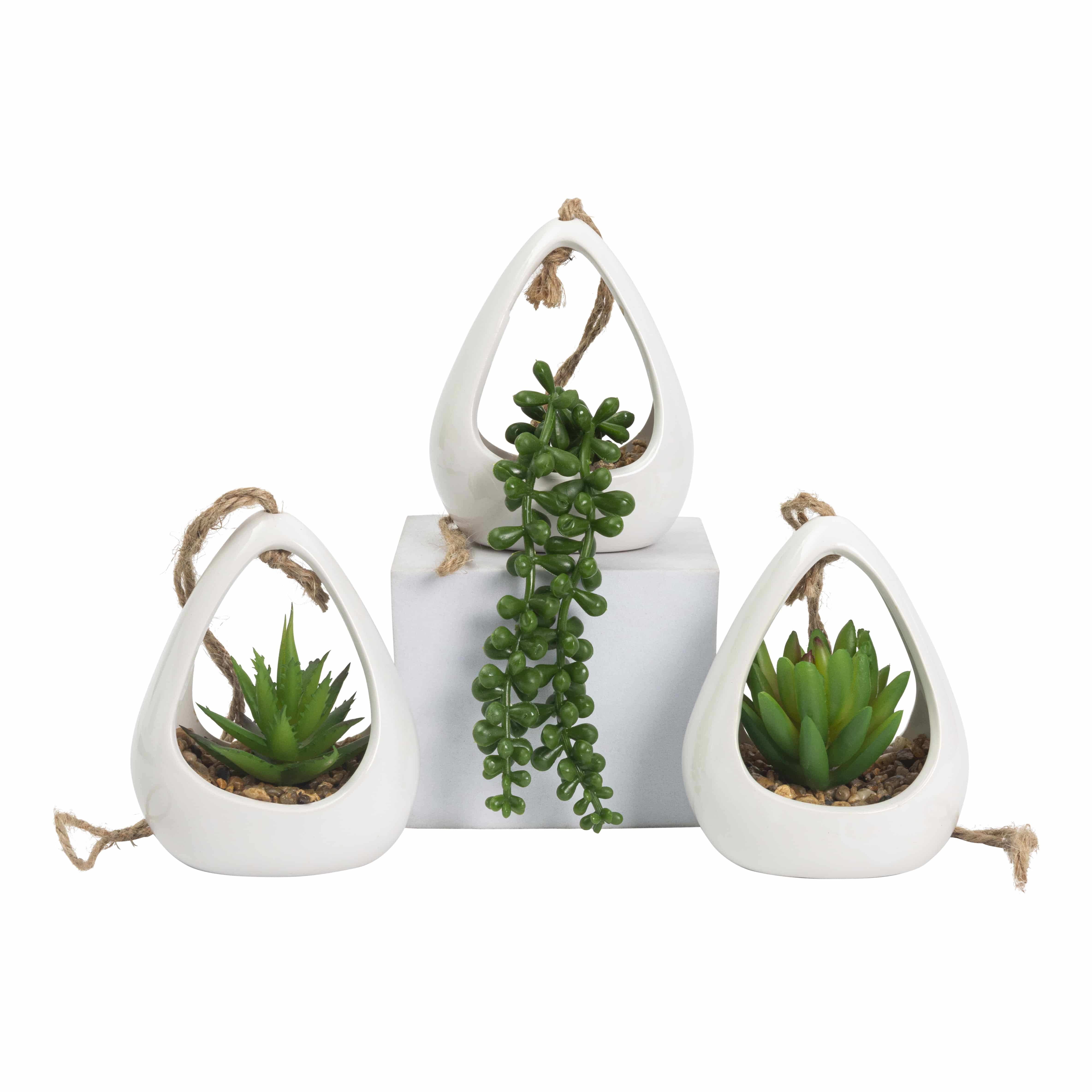 GreenDream® Kunstplanten - 3 stuks Hangplanten in Hanger - Kunstplant - Cadeautip - Wit