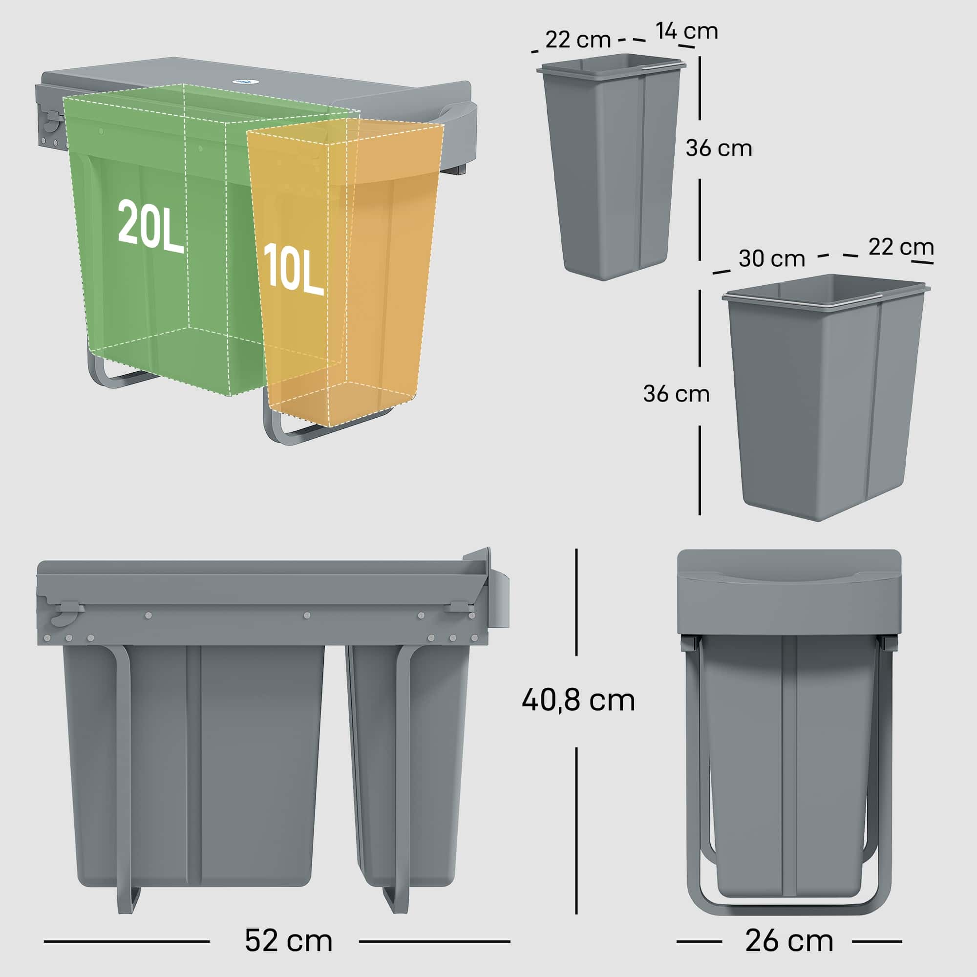 4goodz Inbouwprullenbak - 2 uitneembare emmers 30 liter (20 L+10 L) 4goodz Inbouwprullenbak - 2 uitneembare emmers 30 liter (20 L+10 L)