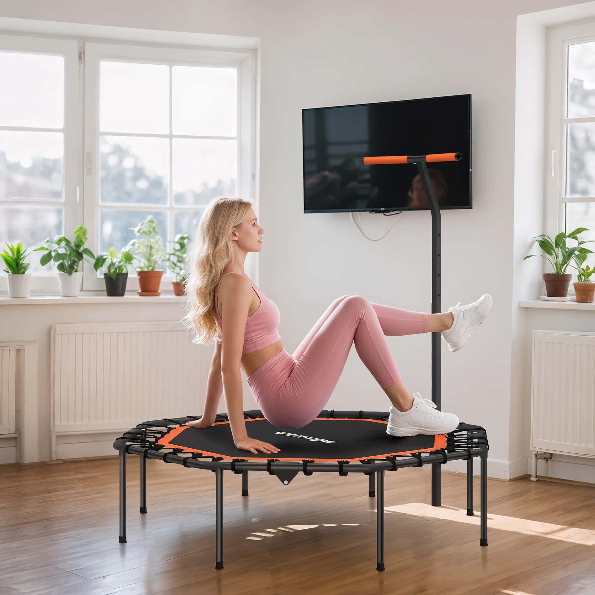 4goodz Fitness Trampoline voor binnen - Rebounder met verstelbare Handgreep - Oranje 4goodz Fitness Trampoline voor binnen - Rebounder met verstelbare Handgreep - Oranje