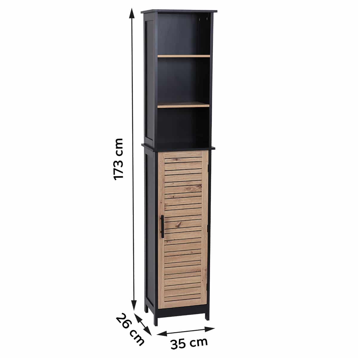 Badkamerkast Hoog Bergen met 1 deur en 6 planken - 173 cm - Zwart