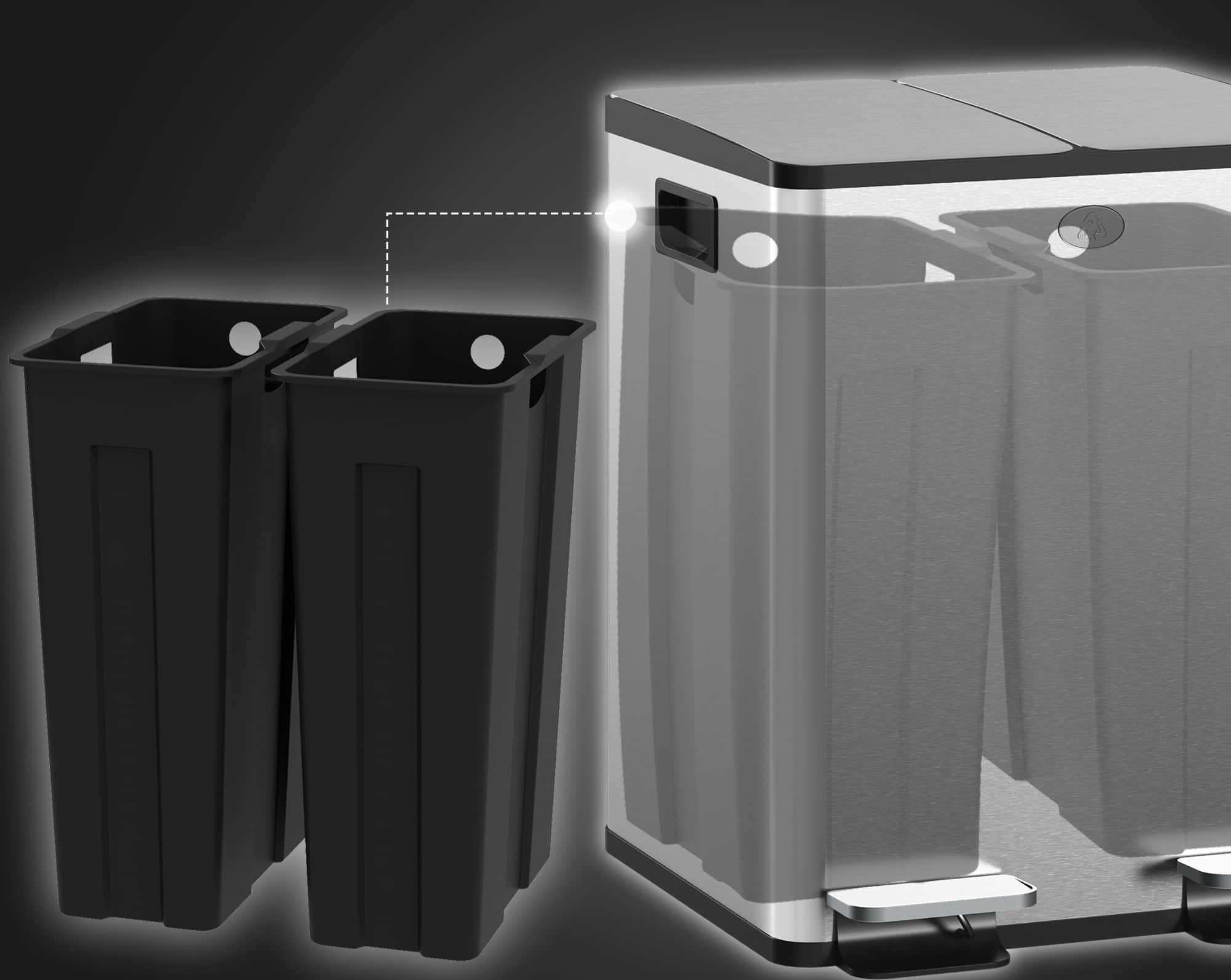 4goodz Dubbele Pedaalemmer Prullenbak 2 x 20 ltr - Zilver 4goodz Dubbele Pedaalemmer Prullenbak 2 x 20 ltr - Zilver