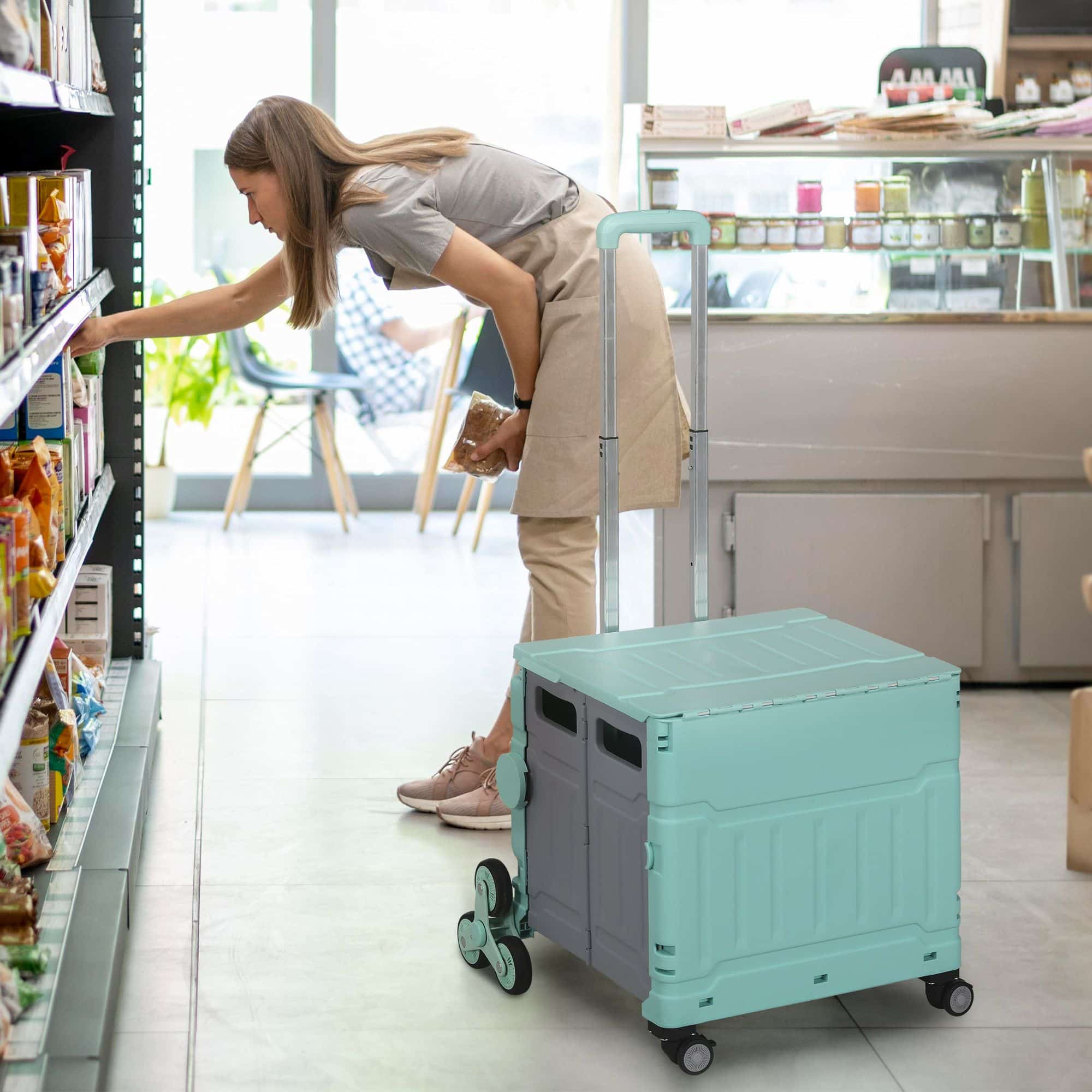 4goodz Winkelwagen Vouwkrat Trapklimmer Opvouwbaar max. 65 Kg Belastbaar - Mintgroen