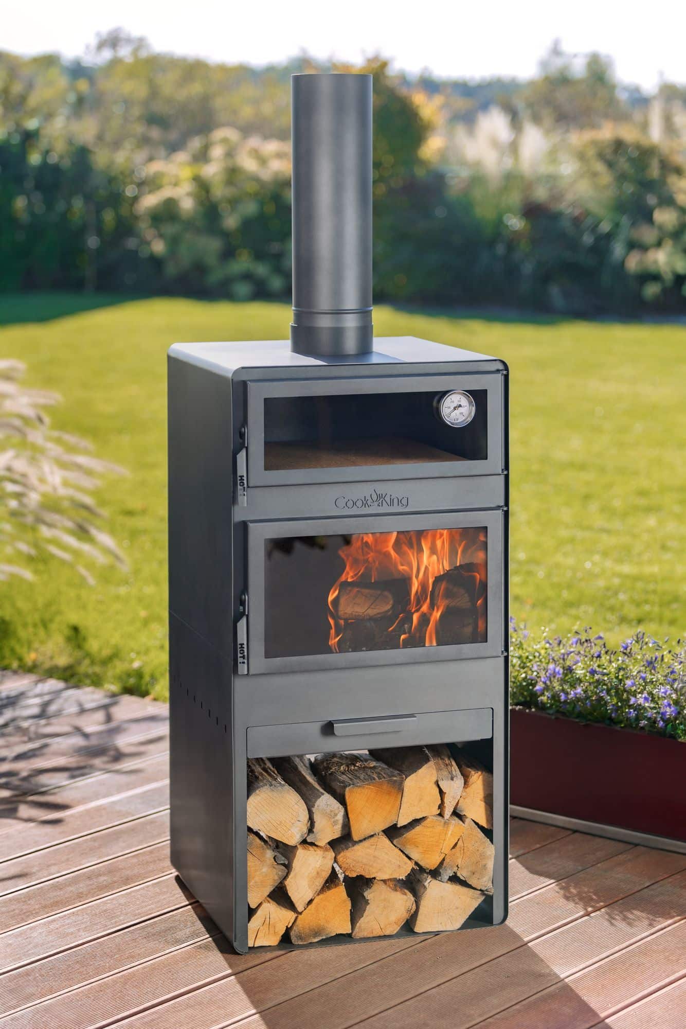 CookKing Tuinhaard Vento met Pizza-oven - Hoge Kwaliteit - Handgemaakt in Europa - 50x50x150 cm