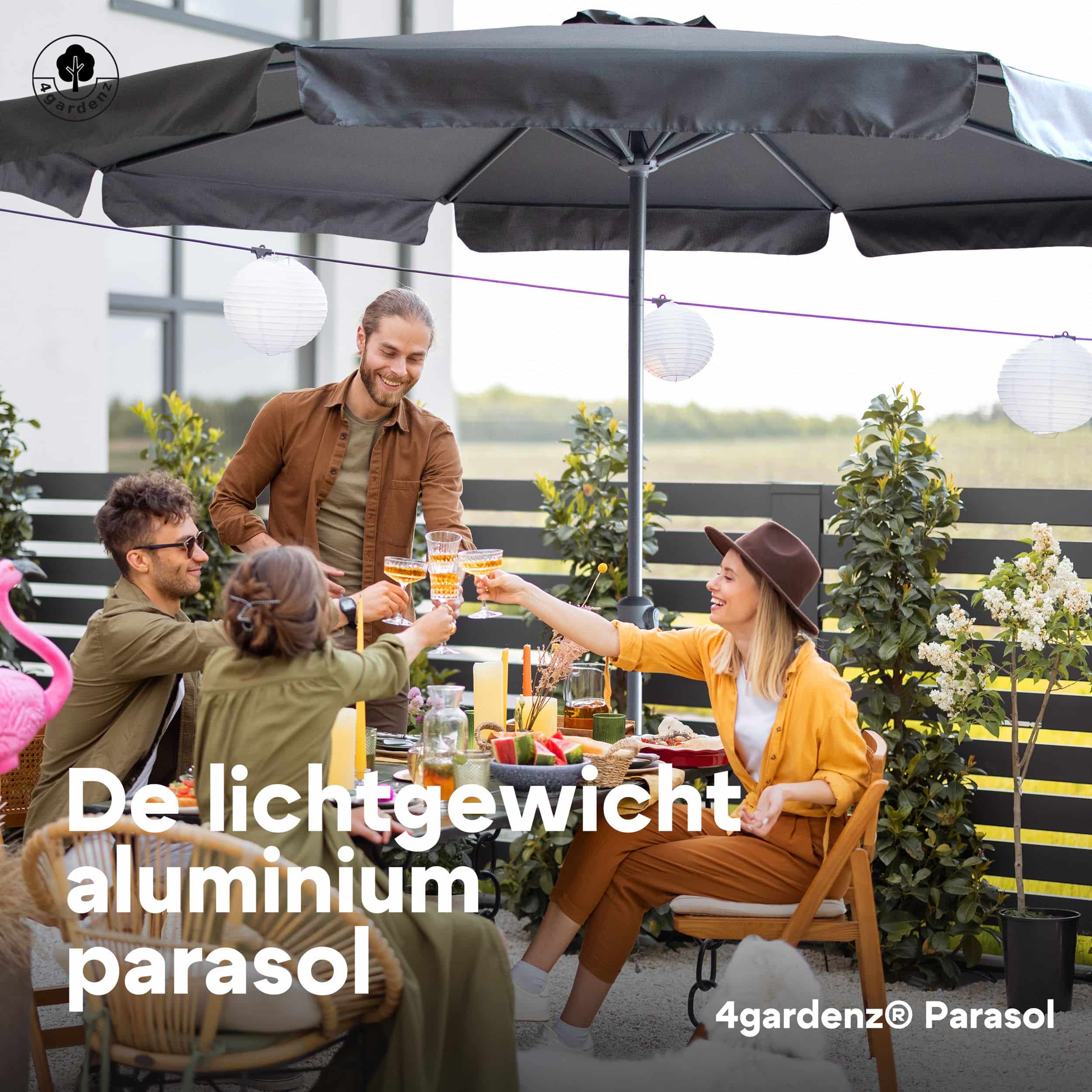 4gardenz® Parasol Rond 300 cm met Volant - Kantelbaar - Antraciet