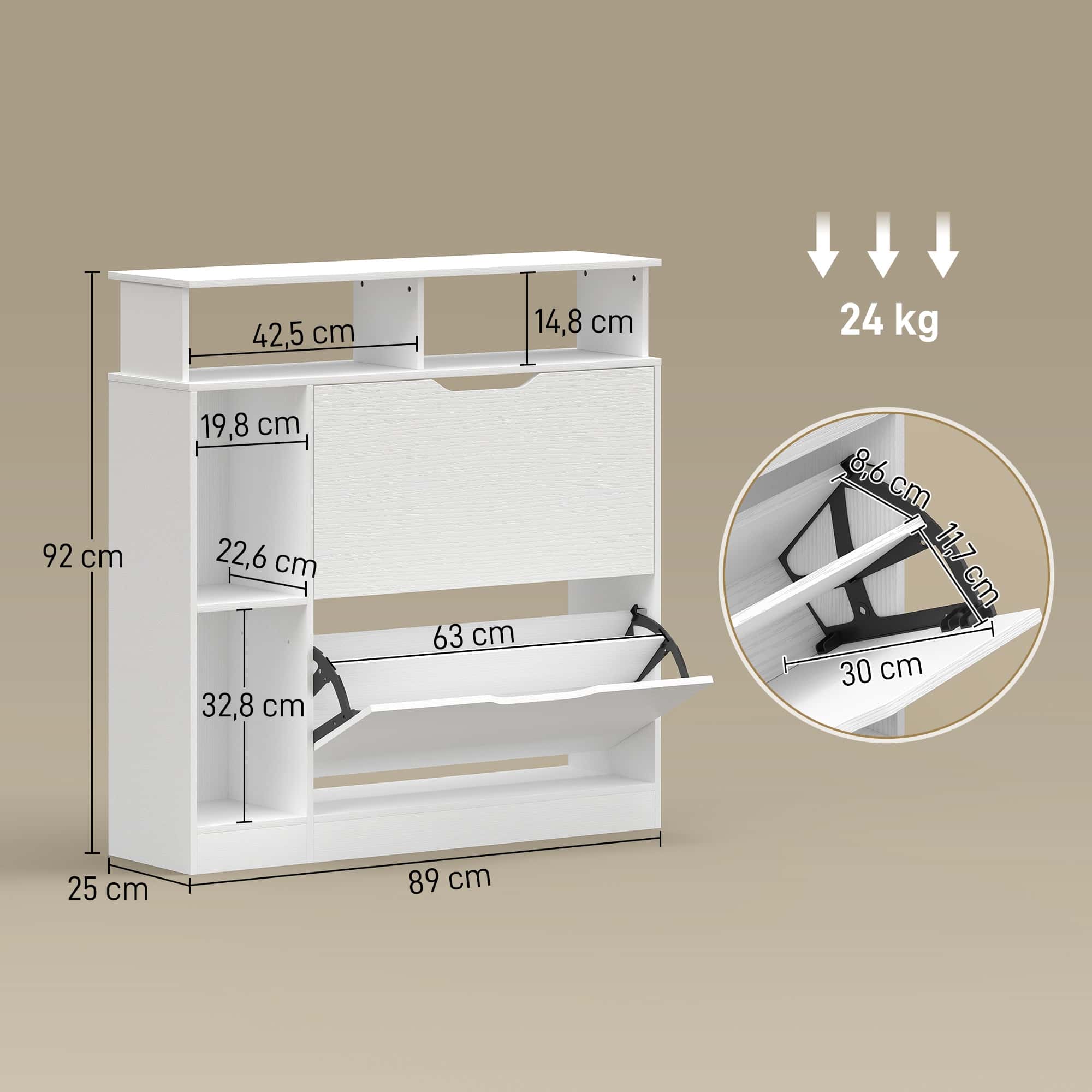 4goodz Schoenenkast - 2 kleppen - Open Rekken - 12 Paar Schoenen - Wit