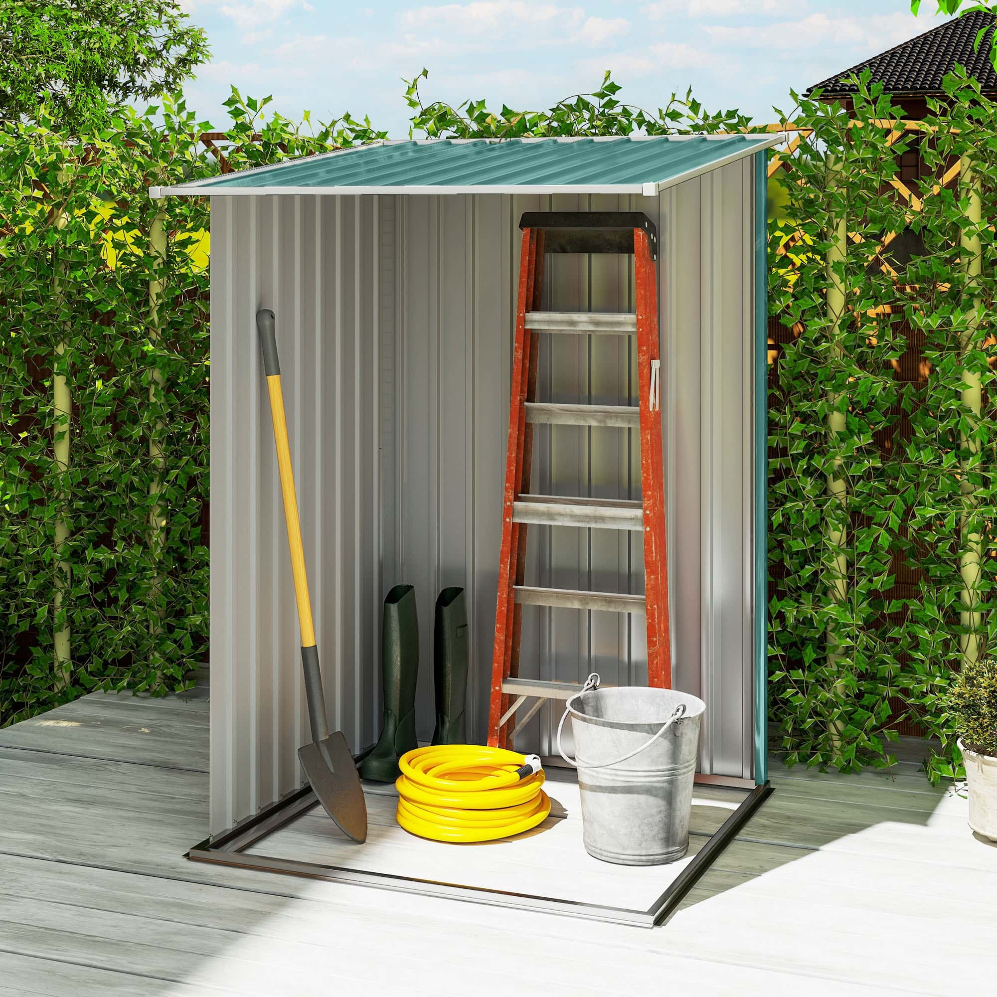 4goodz Metalen Tuinschuur - met schuin dak - 100x103x160 cm - groen