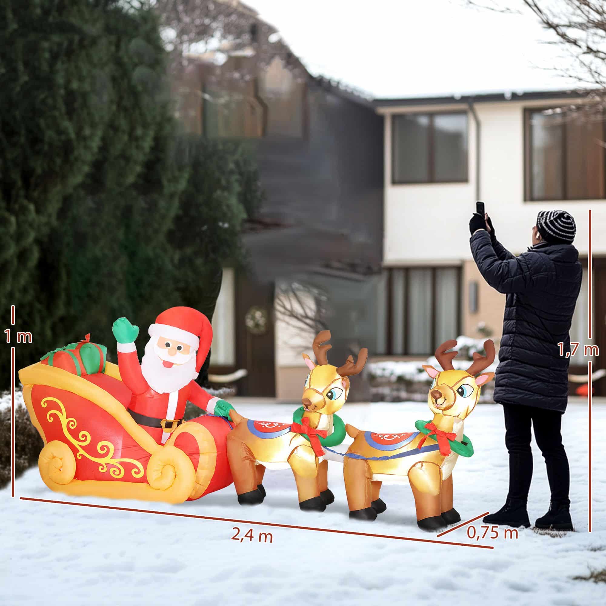 4goodz Opblaasbare Kerstman met slee en rendieren met LED-verlichting