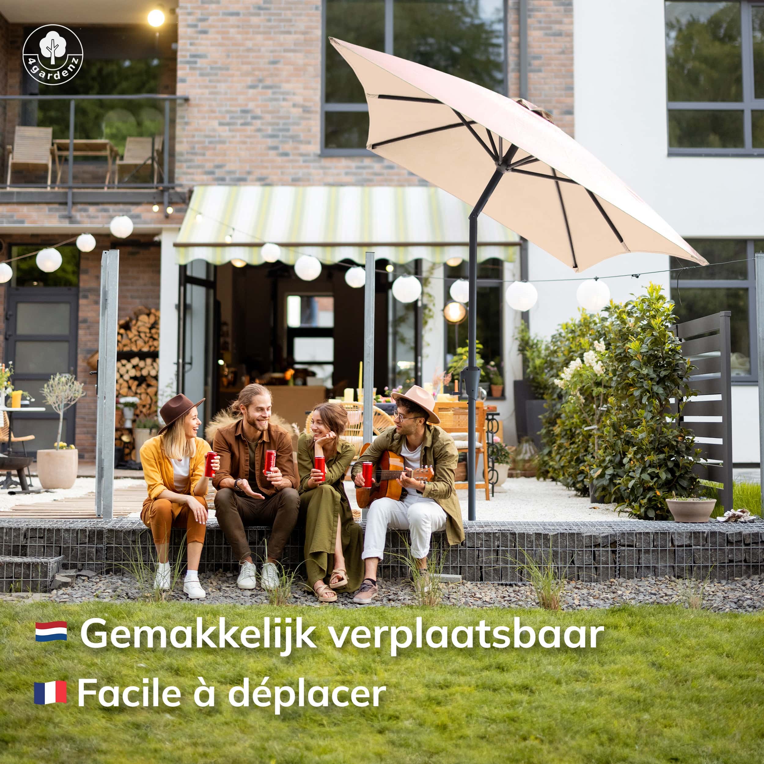 4gardenz® Parasol Rechthoek 150X250cm Kantelbaar - Balkonparasol Creme