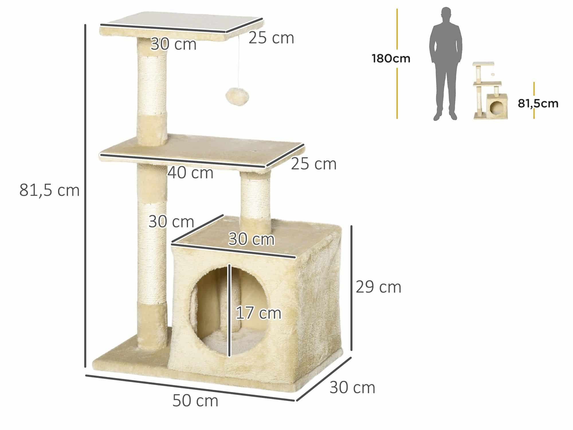 Krabpaal met Sisal met Zacht Pluche Kattenspeeltje - 30X50x81cm