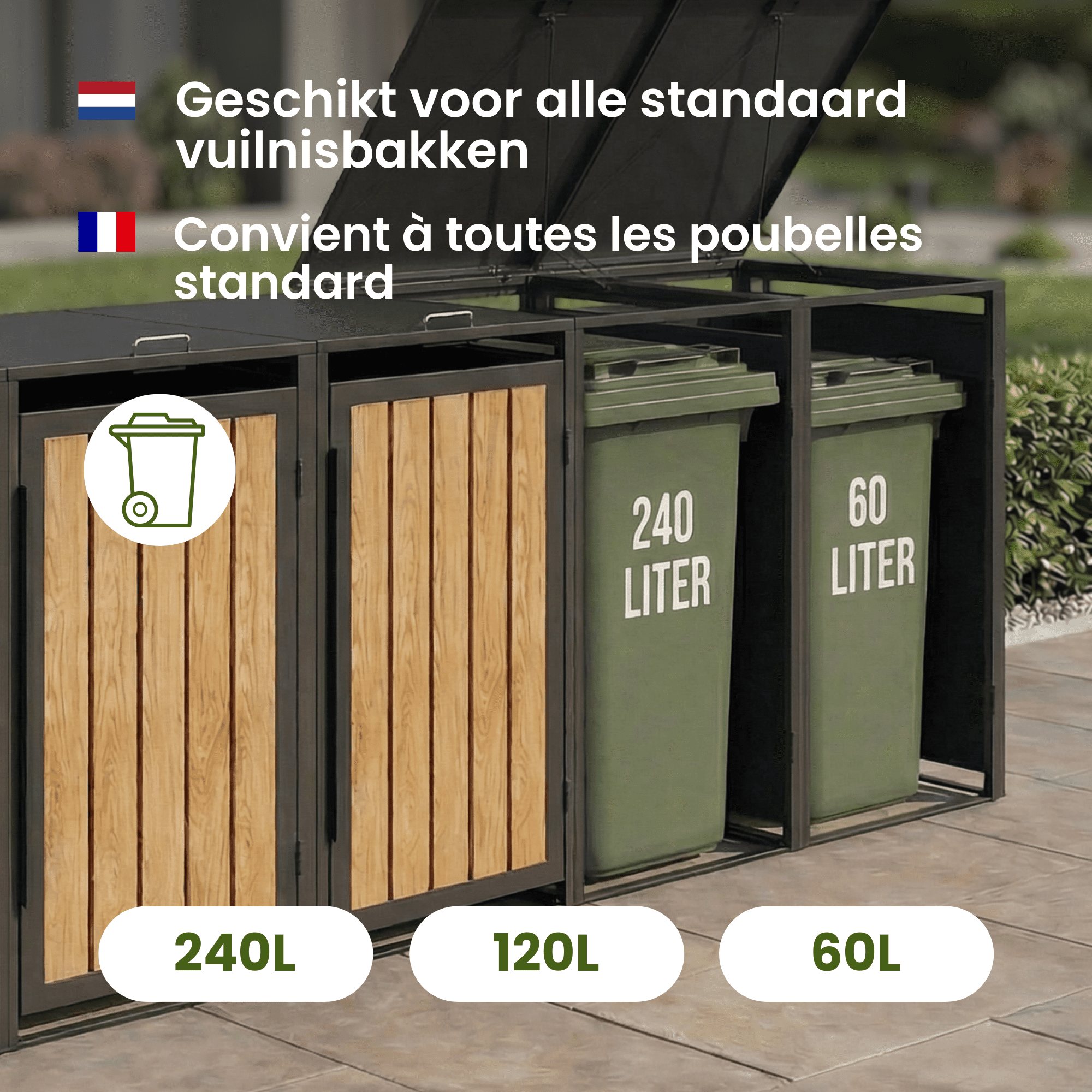 4gardenz® Slimline Kliko Containerombouw 4 Afvalbakken - Antraciet/Houtlook 4gardenz® Slimline Kliko Containerombouw 4 Afvalbakken - Antraciet/Houtlook