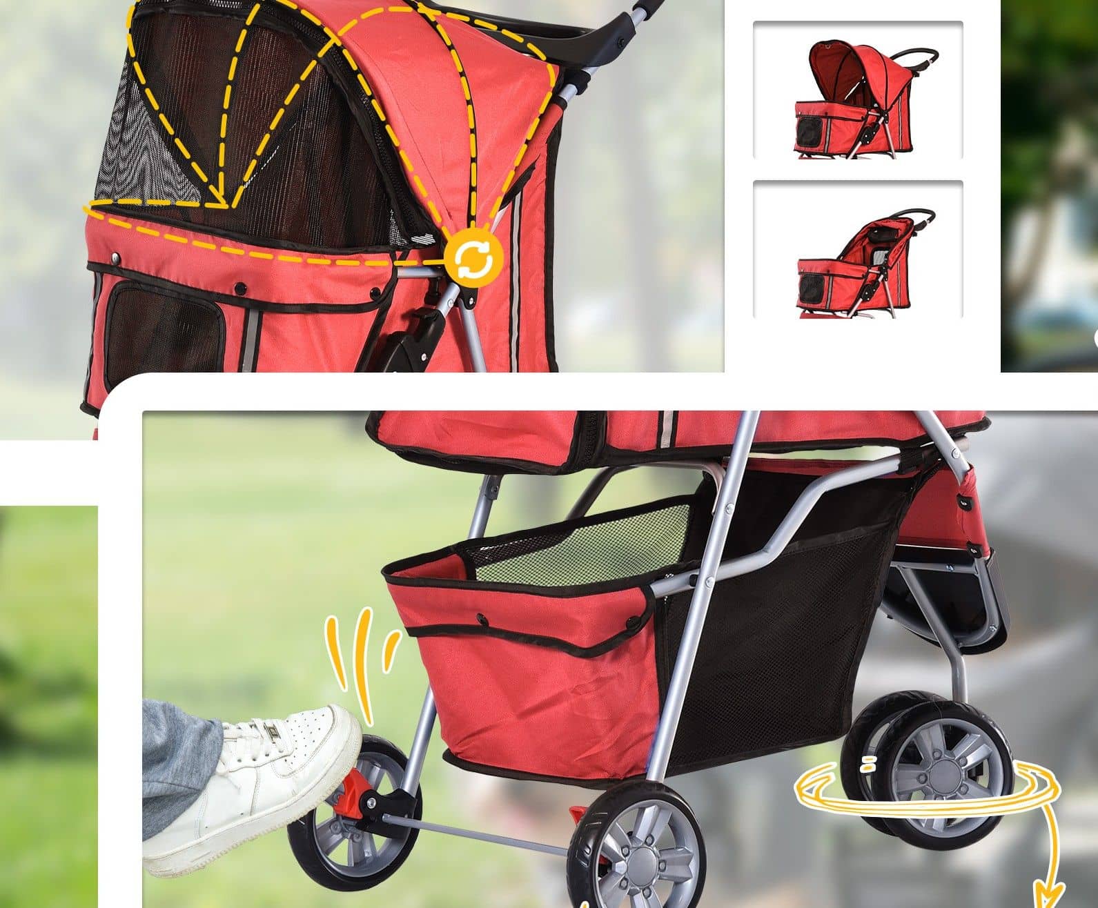 4goodz Luxe Hondenkar Hondenbuggy met Verstelbare Stuurhoogte - Rood 4goodz Luxe Hondenkar Hondenbuggy met Verstelbare Stuurhoogte - Rood