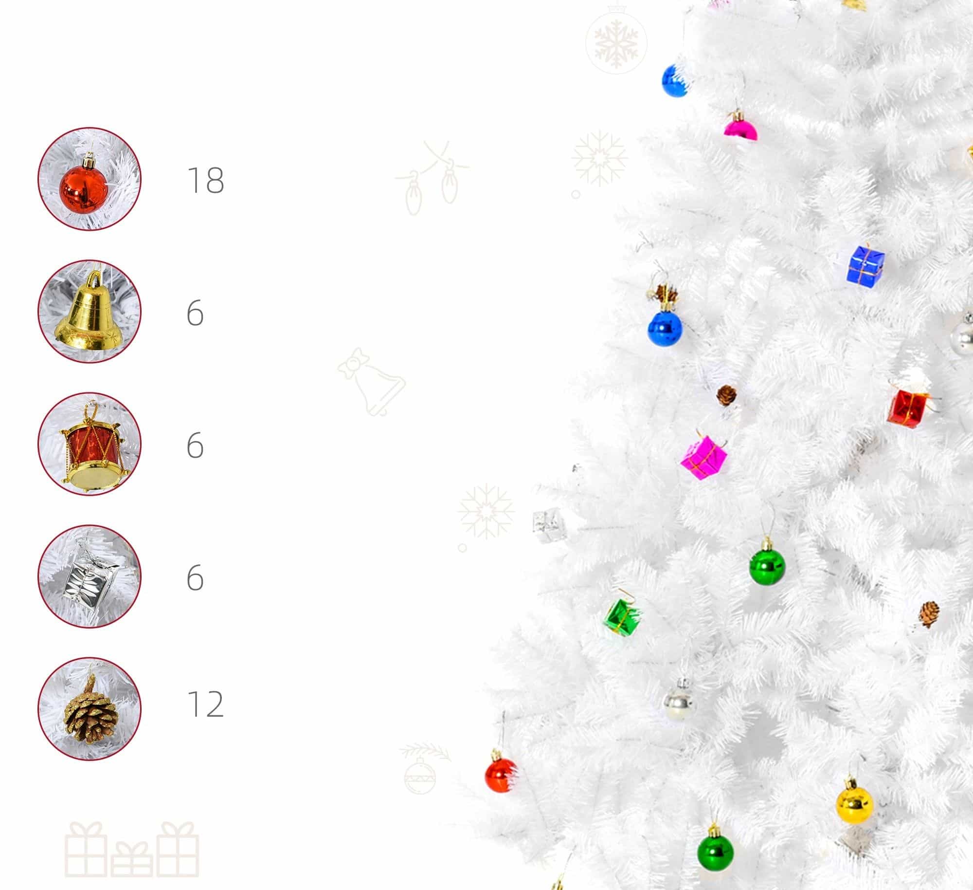 Witte Kunstkerstboom Kant-en-Klaar met decoratie Ø105cm - 180 cm - Wit