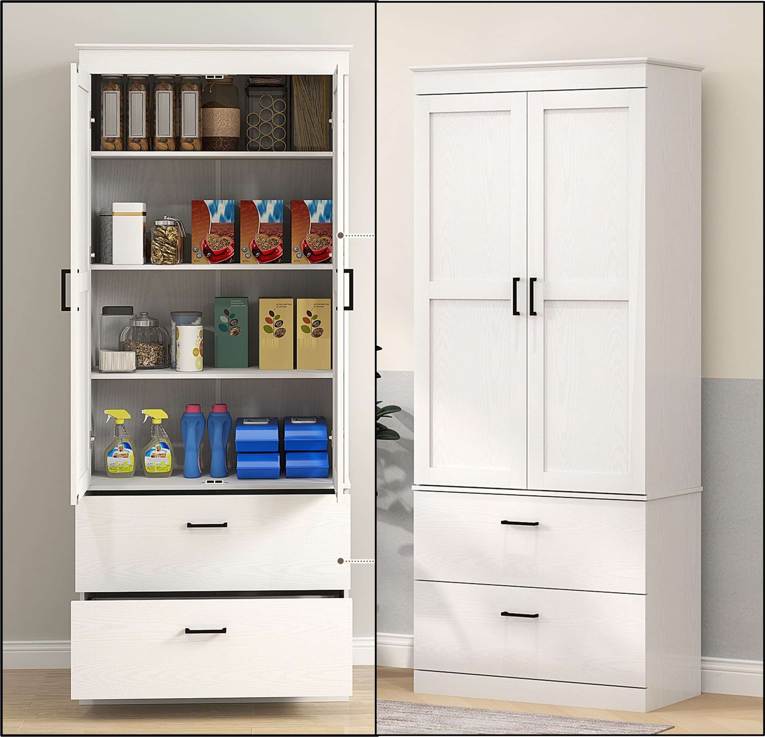 Moderne Keukenkast Voorraadkast met Verstelbare Schappen - Wit