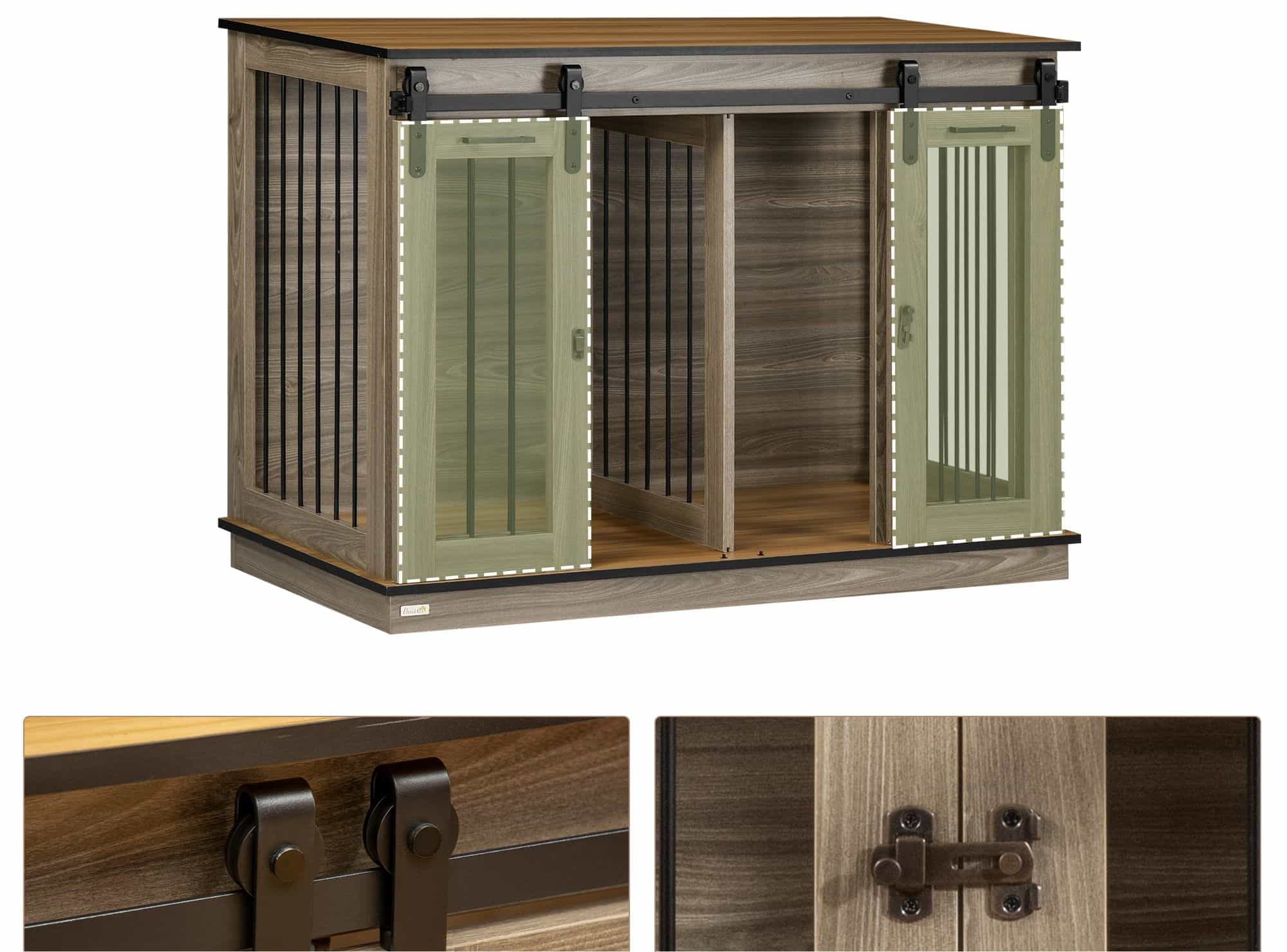 hondenkooi met 2 deuren - hondenbox - rustiek design - vergrendelbaar - bruin