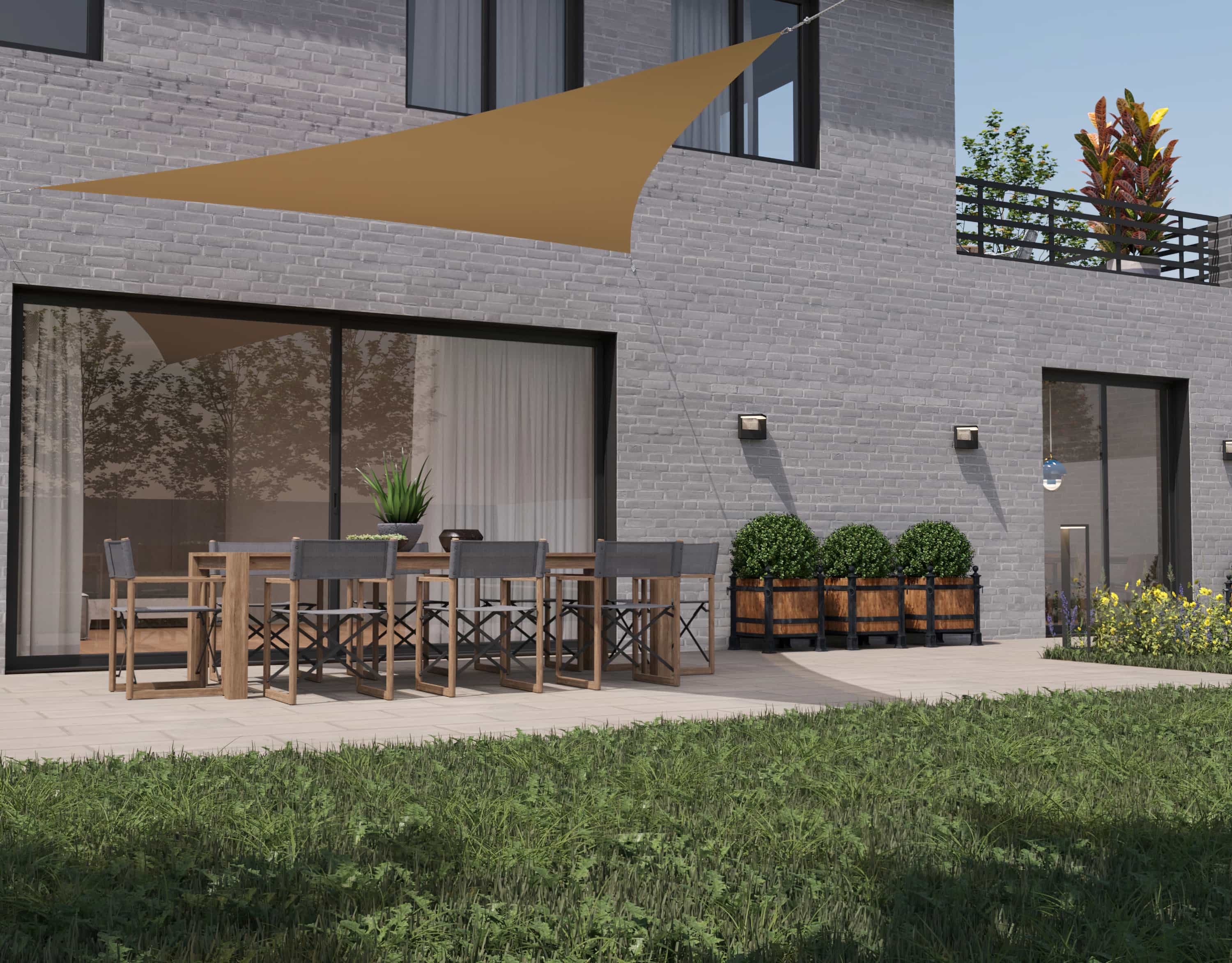 hanSe® Schaduwdoek Driehoek Gelijkbenig Waterafstotend 5x7x7 m Zand