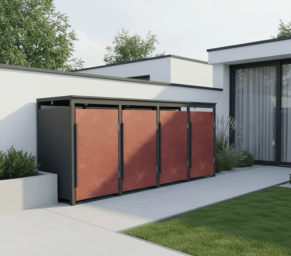 4gardenz® Slimline Kliko Containerombouw 4 Afvalbakken - Antraciet/Cortenstaal Roest-look