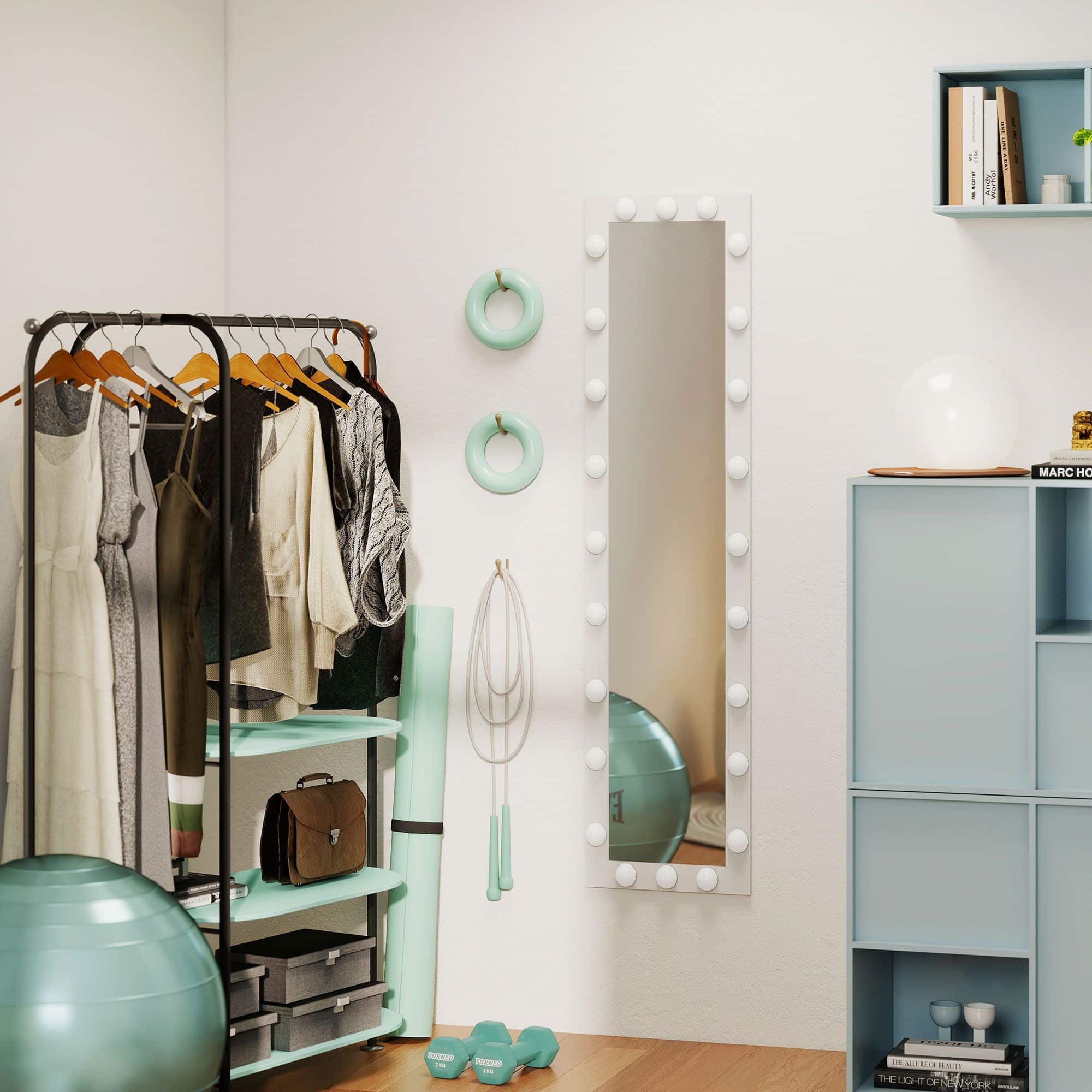 Passpiegel 150x40 cm LED-spiegel met 24 lampjes - 3 lichtkleuren - wit