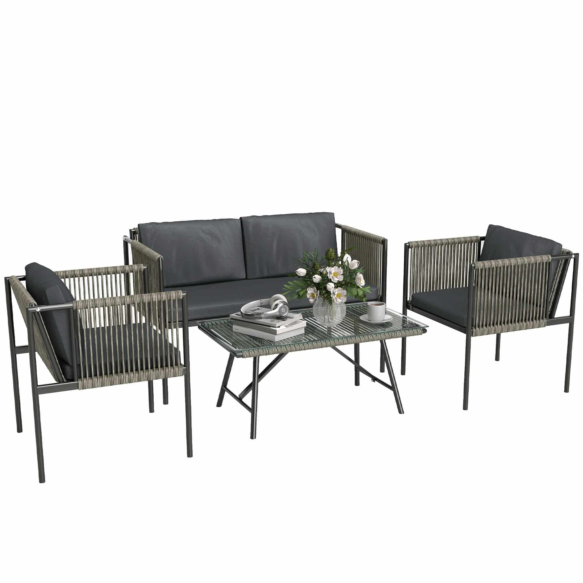 4goodz Tuinmeubelset 4-delig met salontafel, bank en 2 stoelen