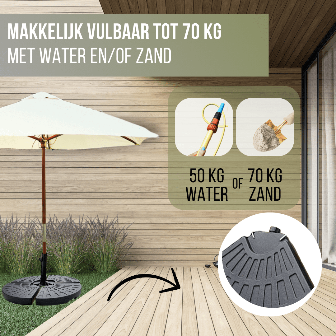4gardenz® Verzwaringsset Parasolvoet voor Zweefparasols - Vulbaar met Water en Zand tot 60 KG