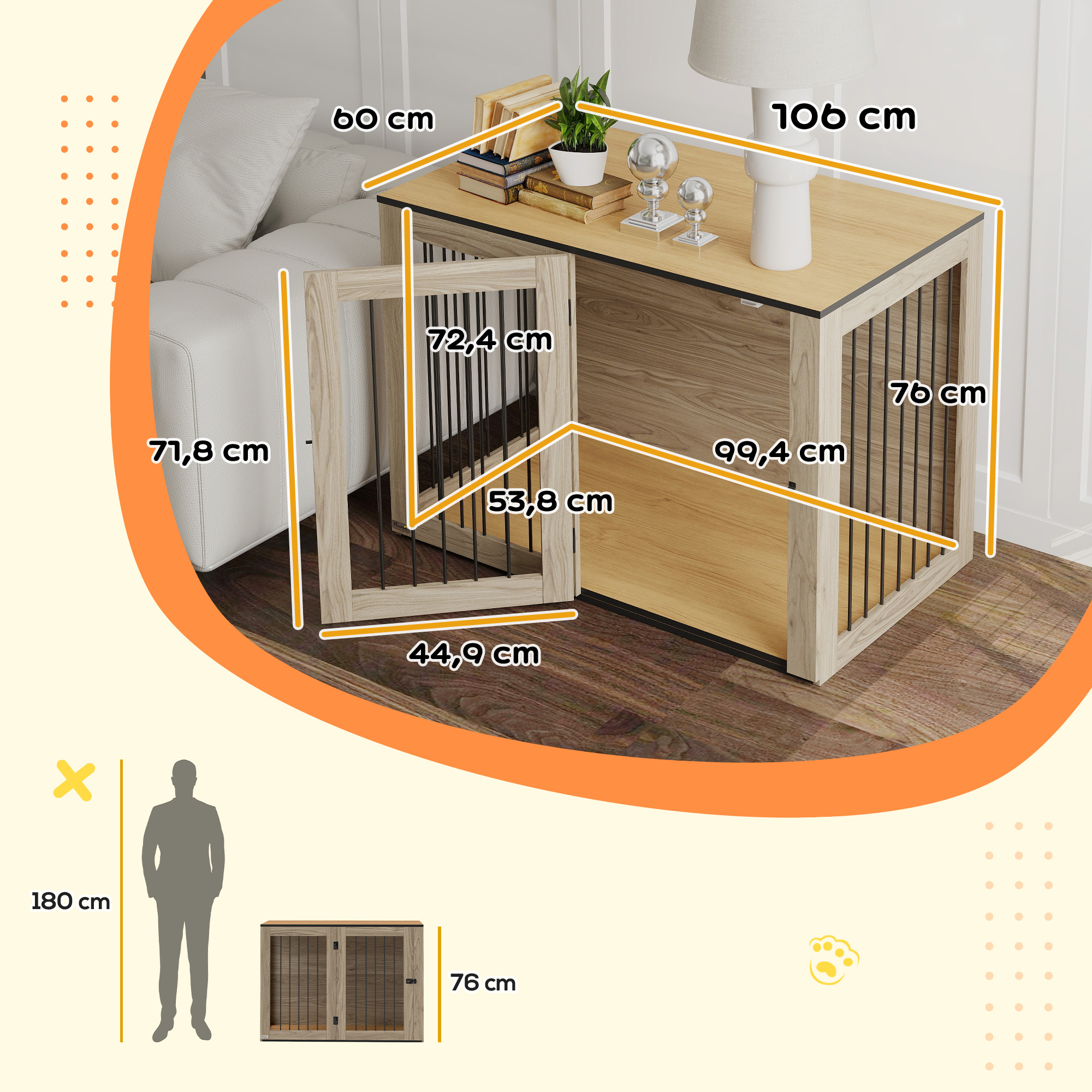 Binnen Bench voor grote honden - Hondenhok Binnen - 106 x 60 x 76 cm - Bruin