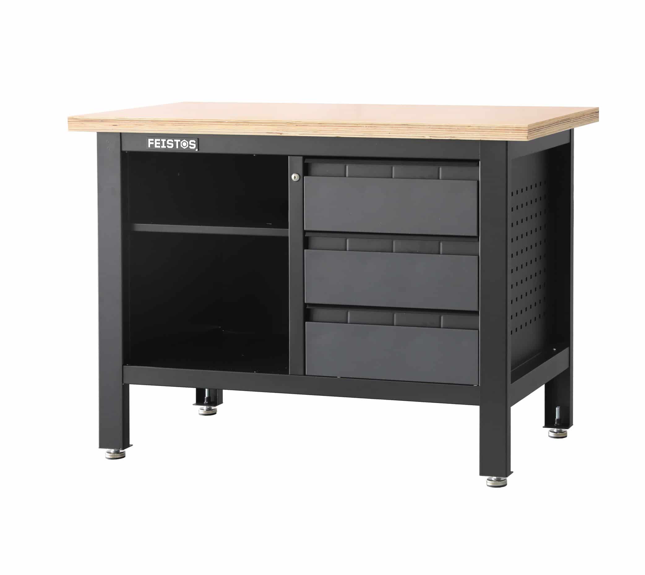 Feistos Werkbank Tito 2 - inclusief geperforeerde wand - 60x120x87cm - Antraciet/zwart
