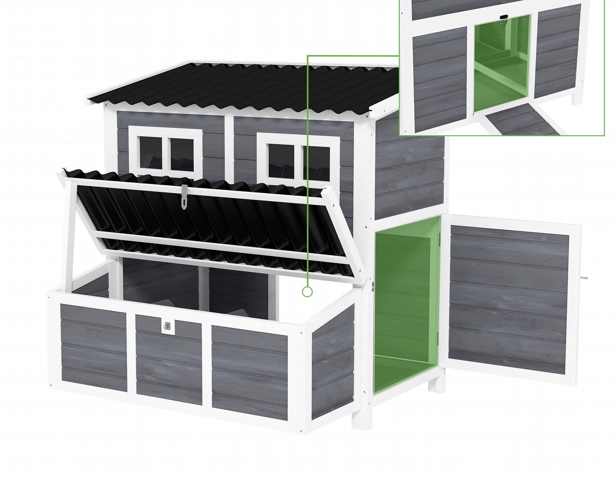 Kippen Legnest voor 4-6 Kippen - Waterdicht Dak - 100x86x100cm - grijs