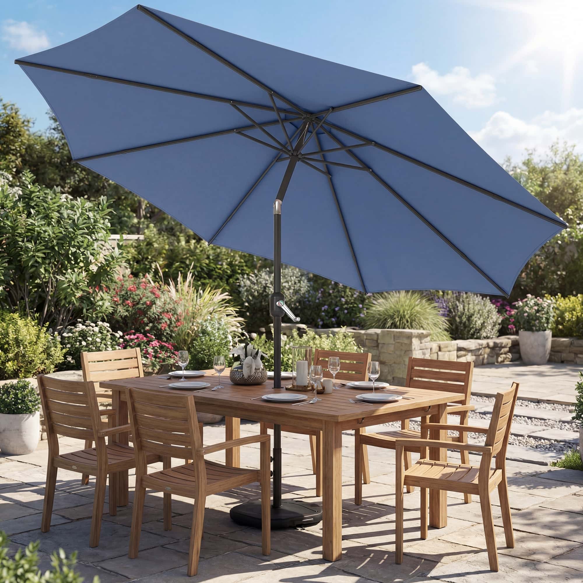 4goodz Parasol 300 cm met Kruisvoet en Zandzak - UV 30+ - Blauw