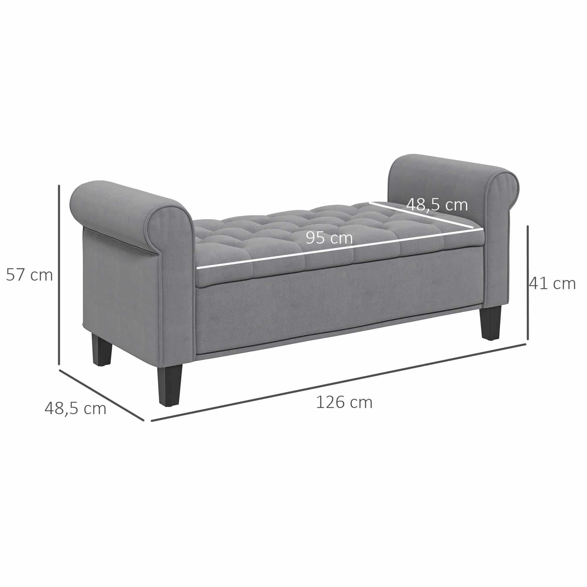 Klassieke Bedbank met Knoopstiksel 48x126x57 cm - Grijs
