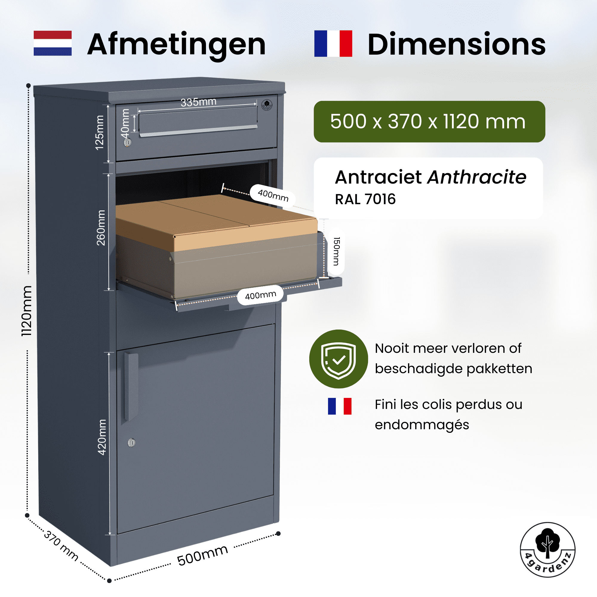 4gardenz® Pakketbrievenbus met apart Postvak - Anti-diefstal - Staande Pakketbox - Antraciet 4gardenz® Pakketbrievenbus met apart Postvak - Anti-diefstal - Staande Pakketbox - Antraciet