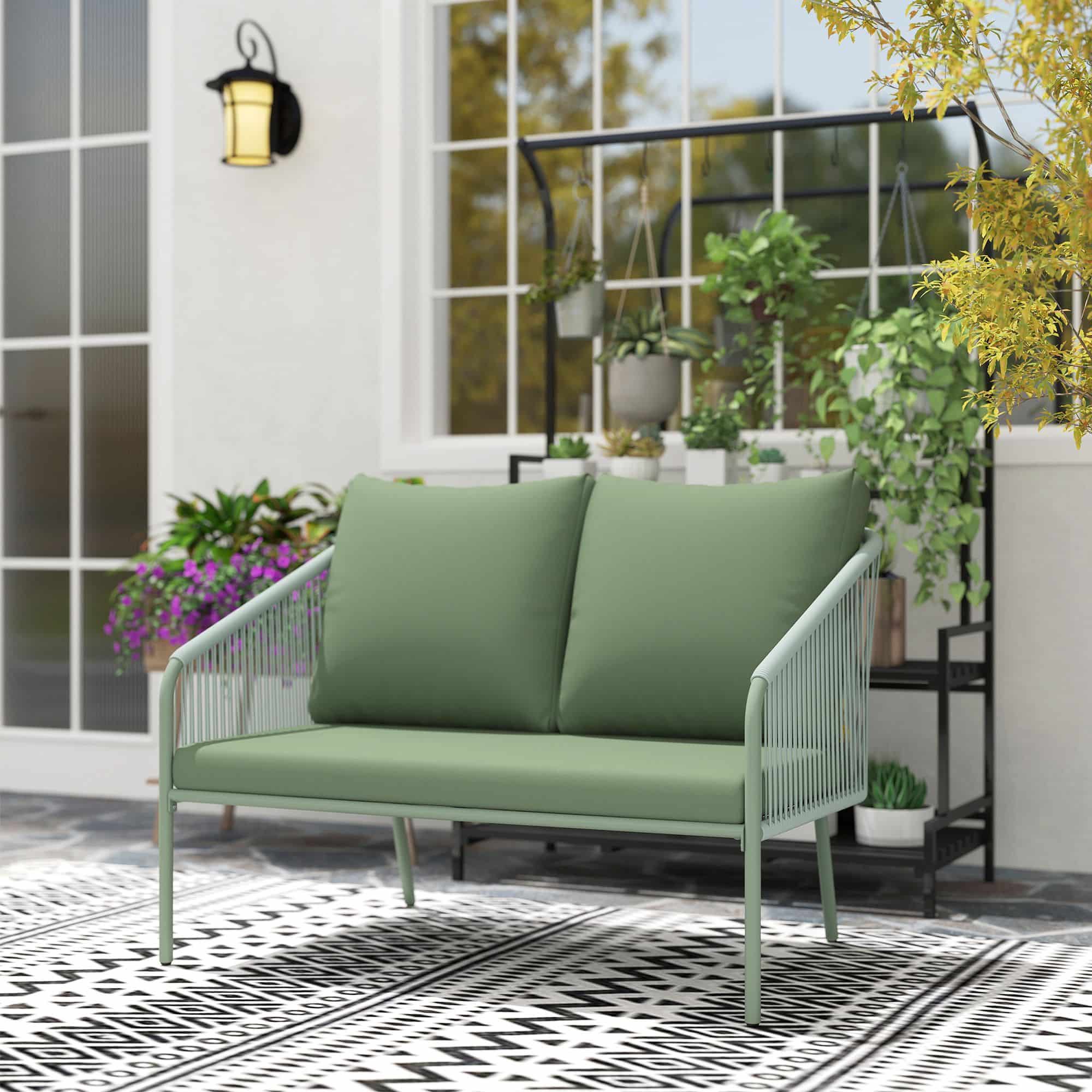 4goodz Polyrattan 2-zits tuinbank met kussens - Groen