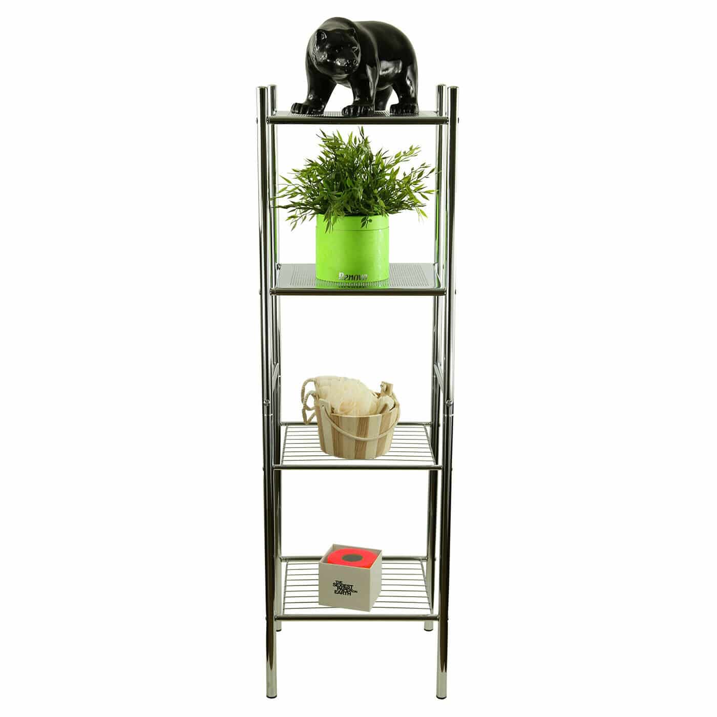 4-laags verchroomd badkamerrek met 4 legplanken 32x28x108 cm - Chroom