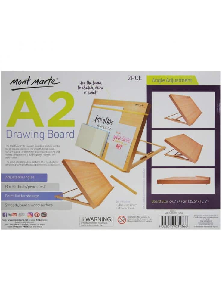 Mont Marte® schetsbord A2 met elastisch band - houten tekenbord