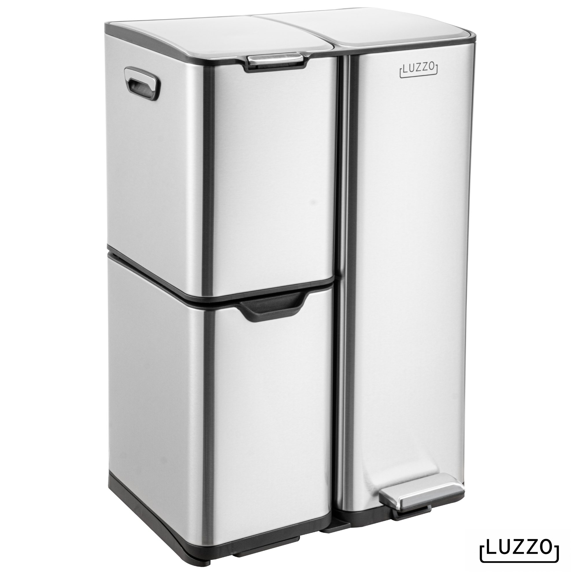 Luzzo Ohio Pedaalemmer Afvalscheiding 60 liter - 3 bakken - Zilver