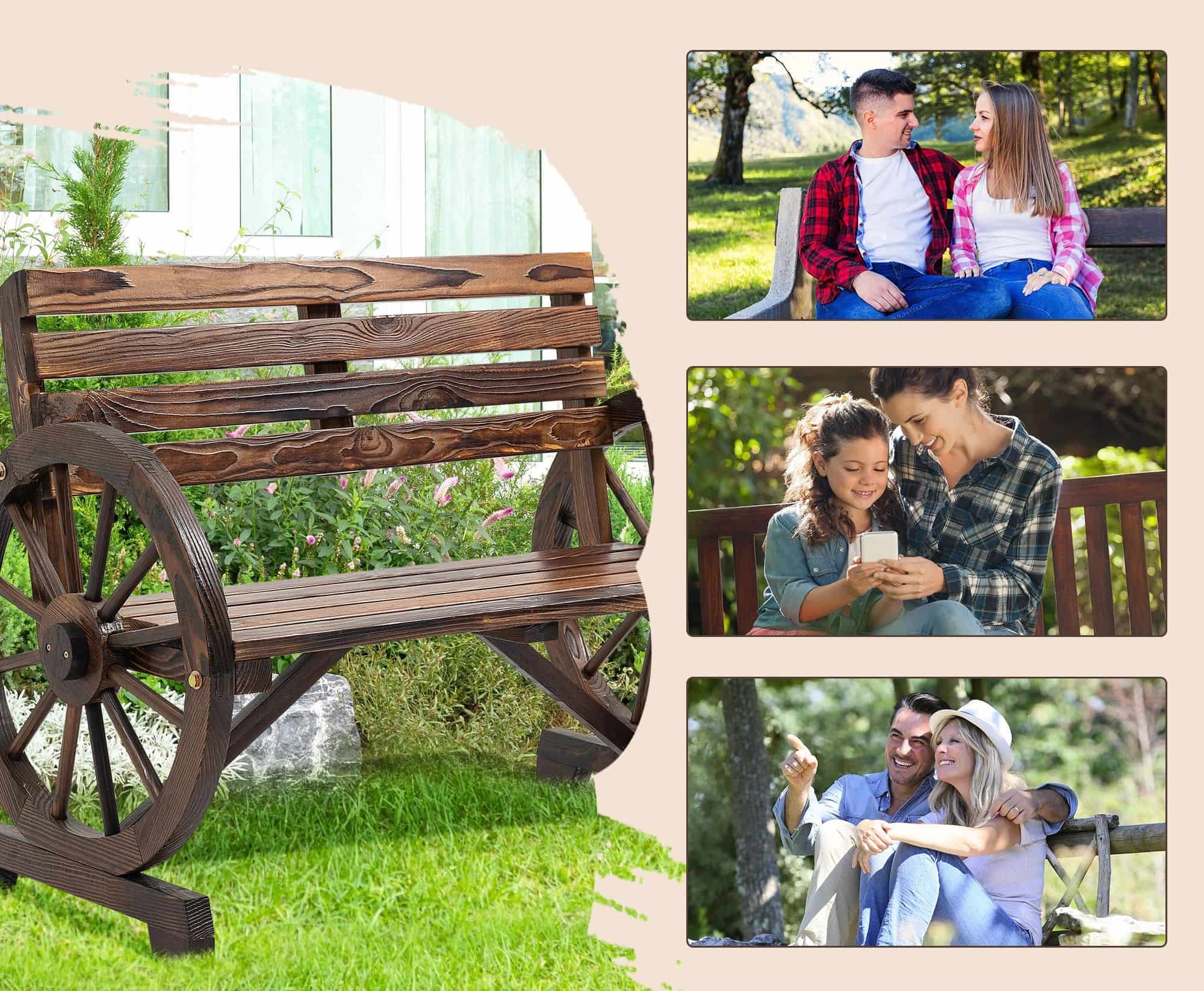 4goodz Tuinbank met armleuning Wagenwielen design Massief Hout