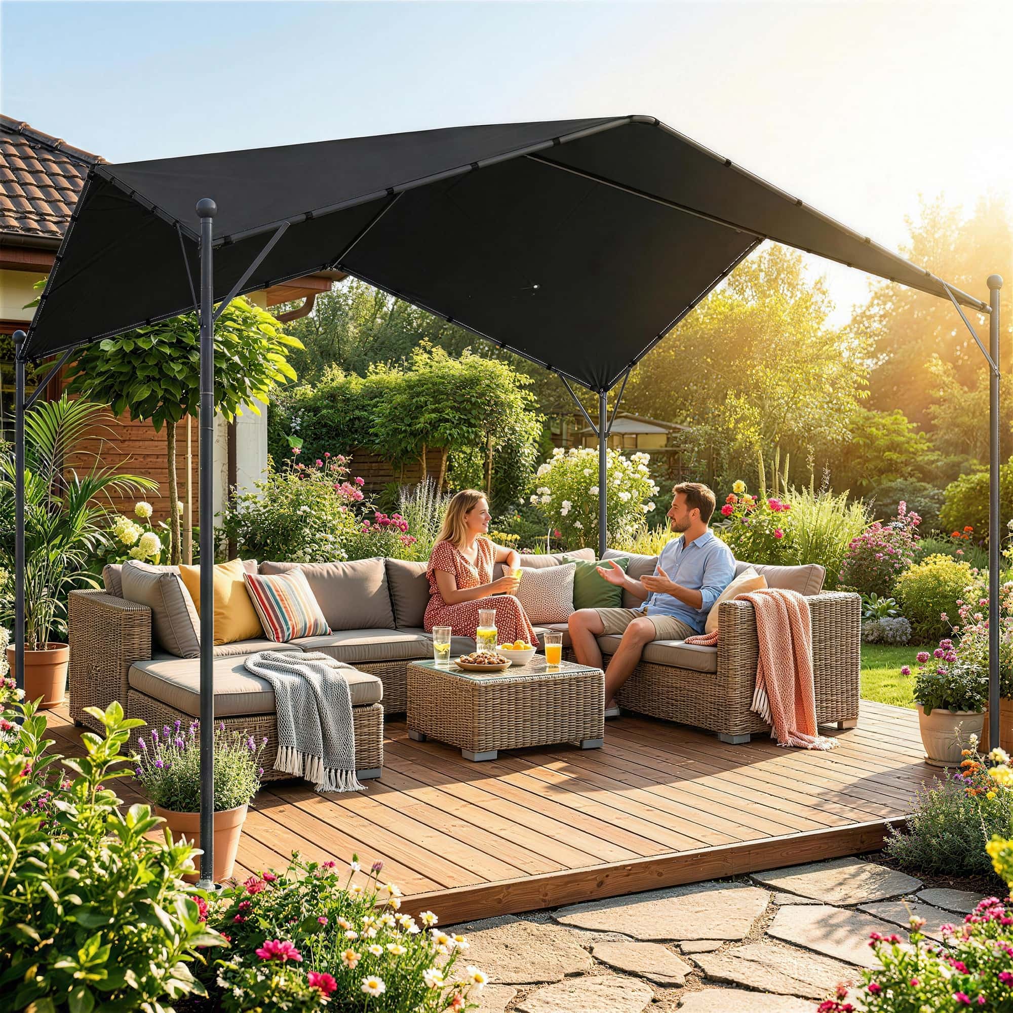 4goodz Pergola 3x3m Waterafstotend Winterbestendig Zonnescherm met Zadeldak - Zwart