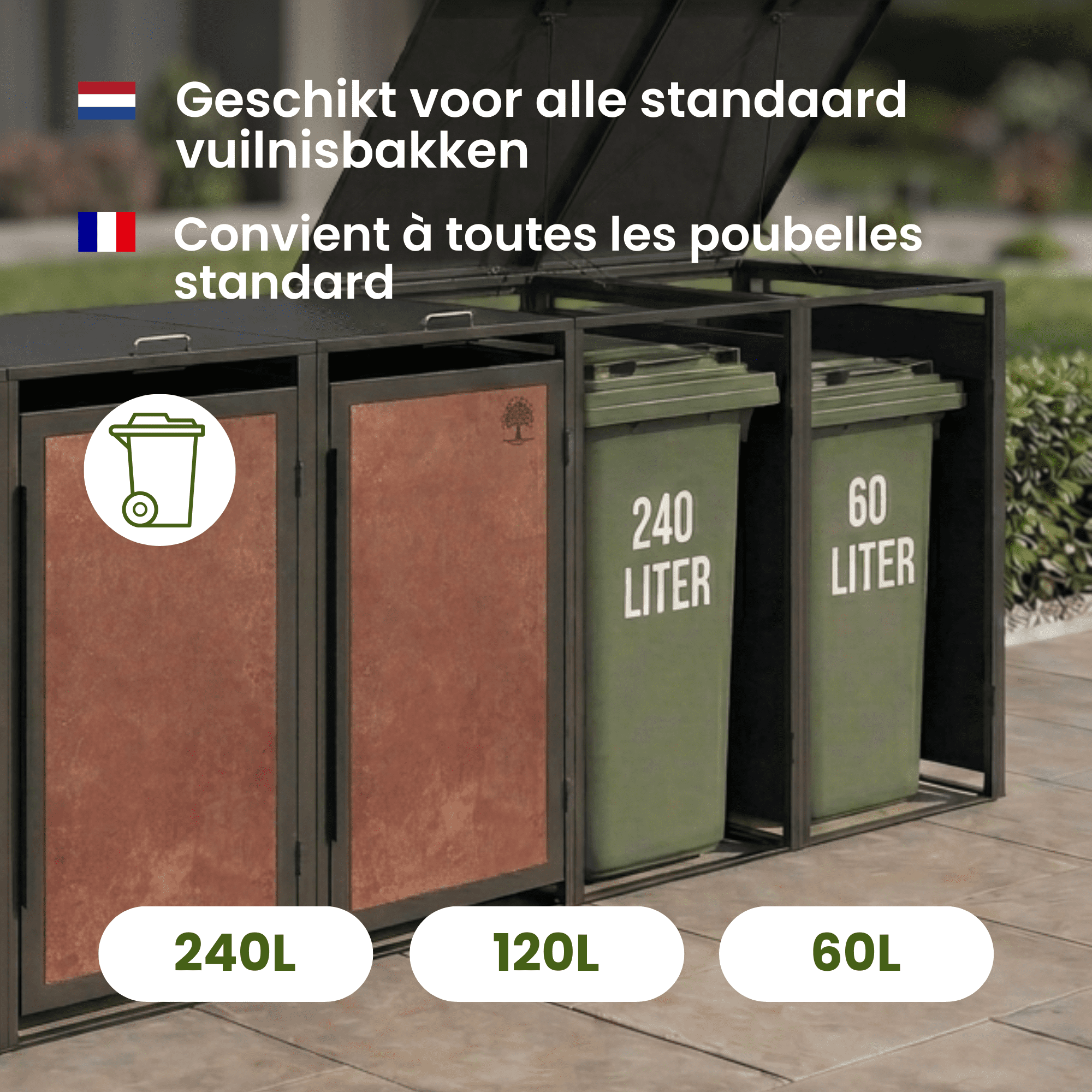 4gardenz® Slimline Kliko Containerombouw 3 Afvalbakken - Antraciet/Cortenstaal Roest-look