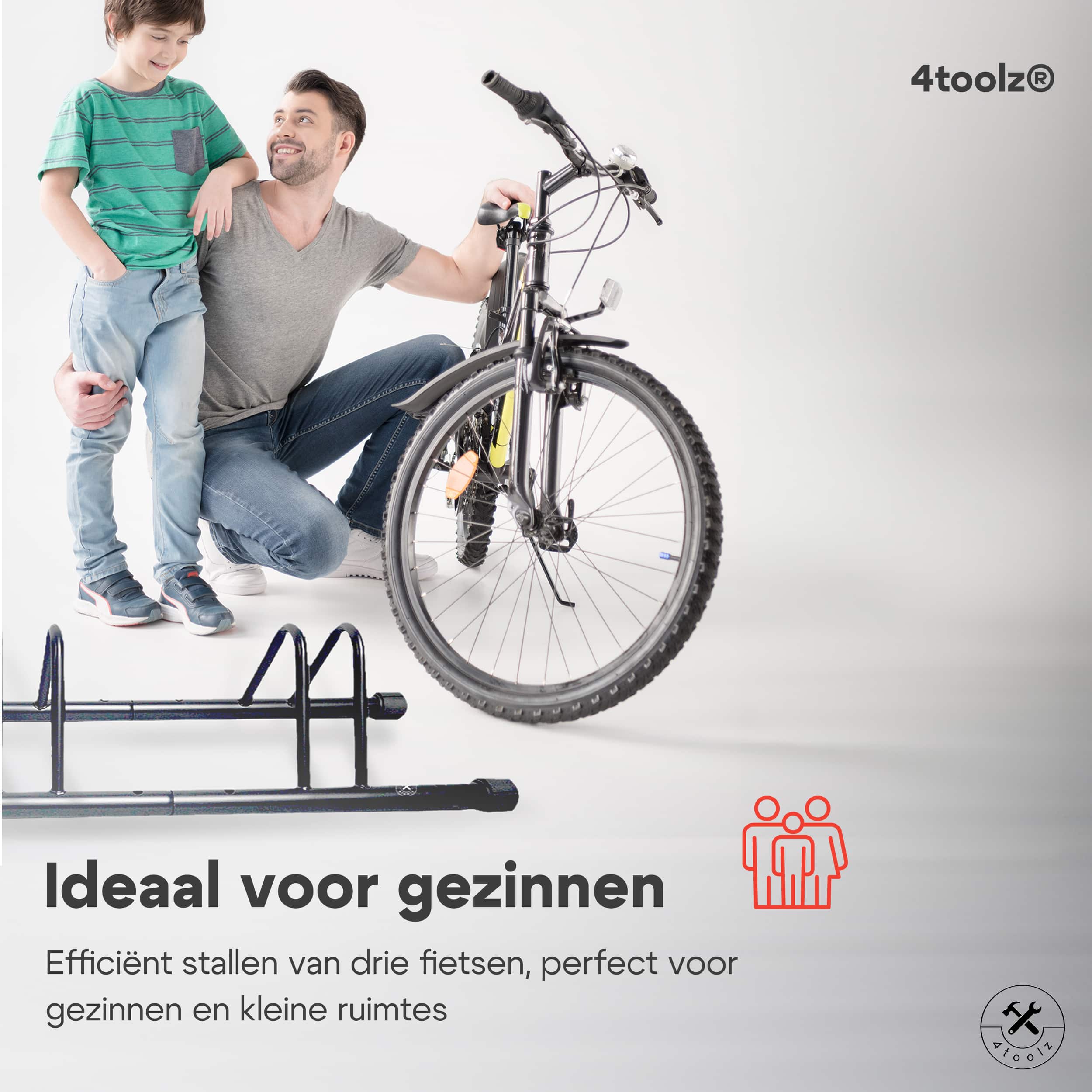 4toolz® Stabiel metalen Fietsenrek voor Drie Fietsen - Zwart