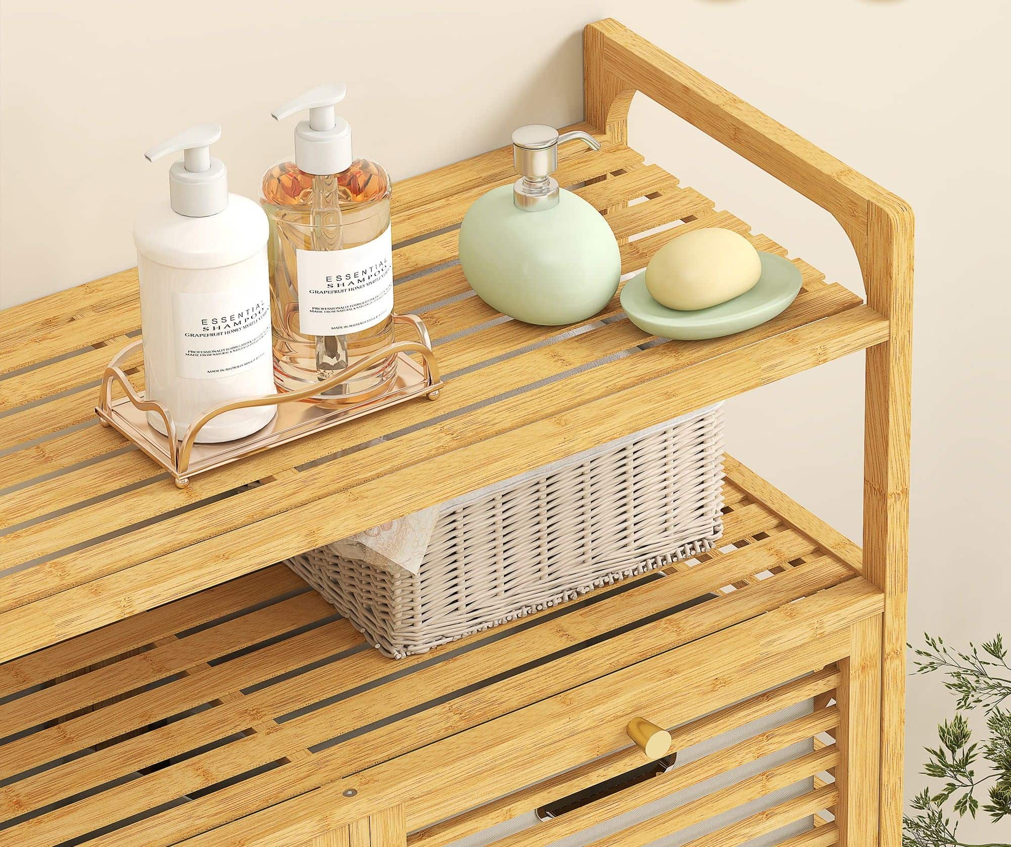 Bamboe Wasmand 82 liter met 2 los kantelbare wasmanden - Bruin Bamboe Wasmand 82 liter met 2 los kantelbare wasmanden - Bruin