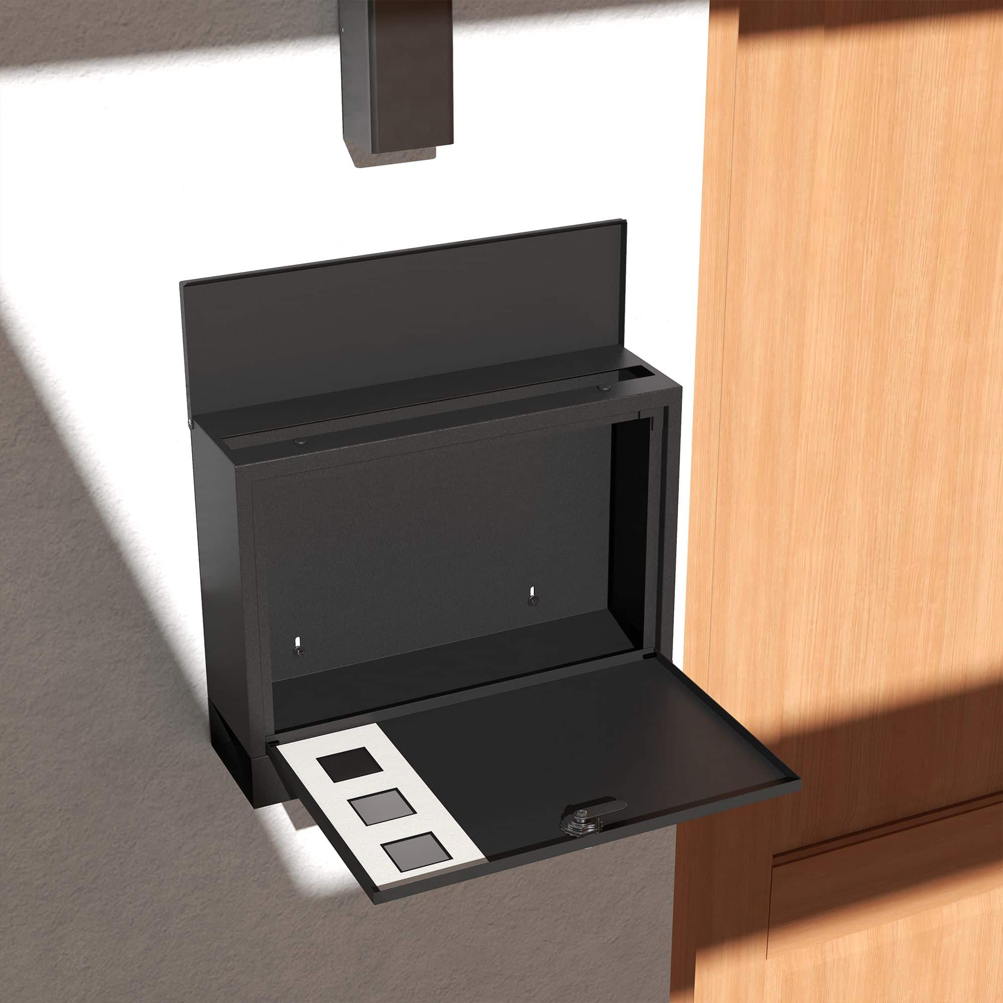 Wandbrievenbus modern - Afsluitbaar met slot - 36,5x11,5x29 cm - Zwart