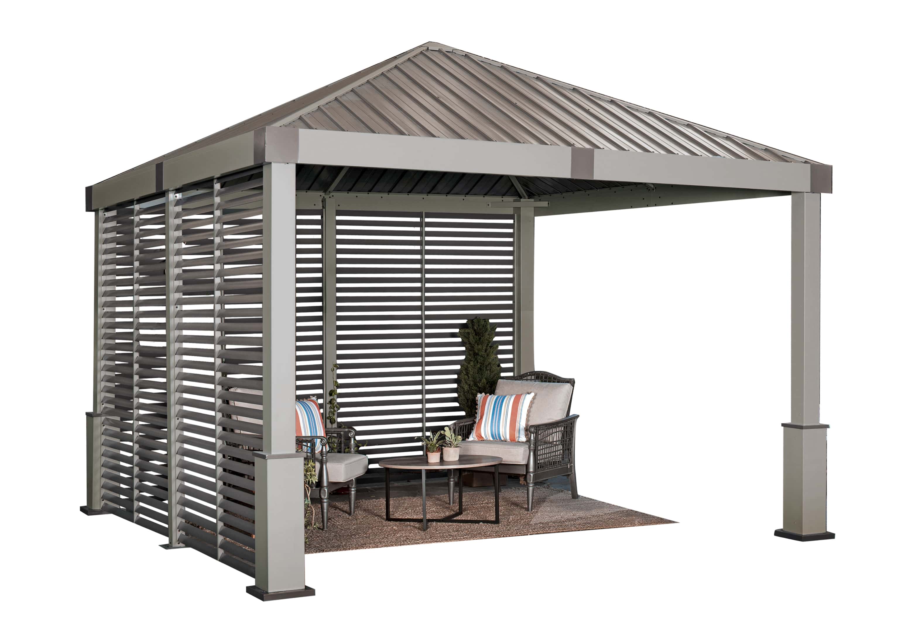 Sojag Nanda Aluminium Paviljoen incl. zijpaneel 363x363x313 cm - Champagnekleurig