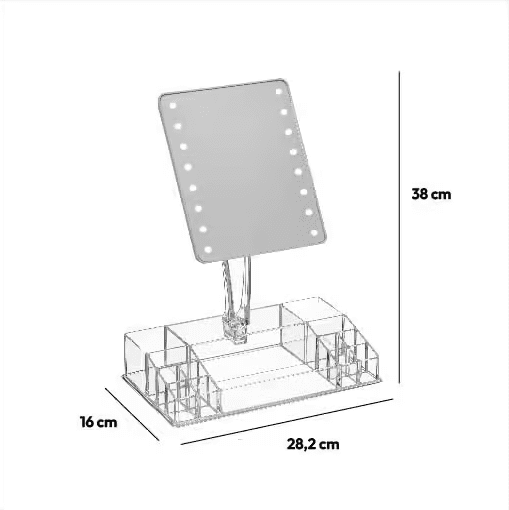 Make-up spiegel met LED en opbergbakjes 28x16x38cm