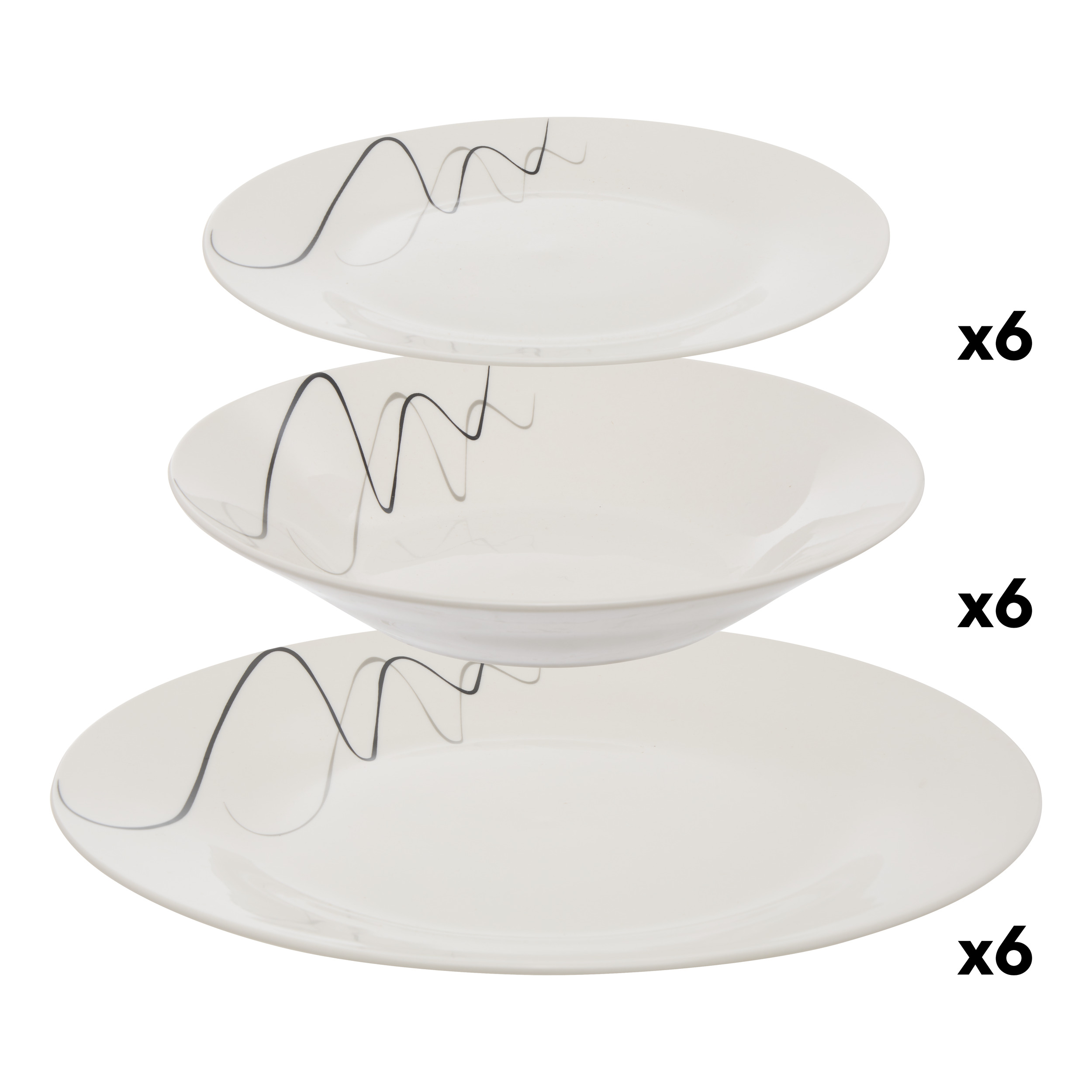 Luzzo® Pica 18-delige Serviesset 6-persoons Wit met sierlijke strepen