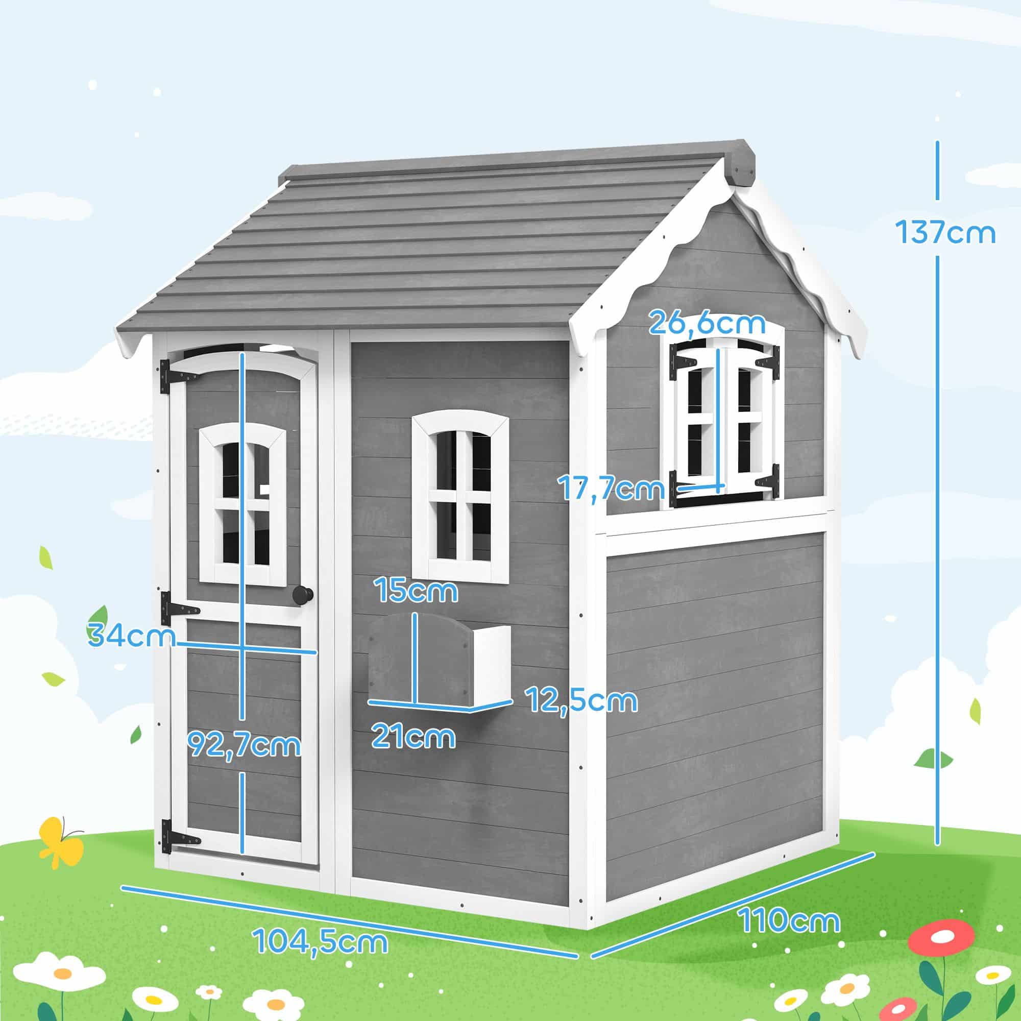 4goodz Speelhuis Hout voor Kinderen met Ramen en Plantenbak - Grijs