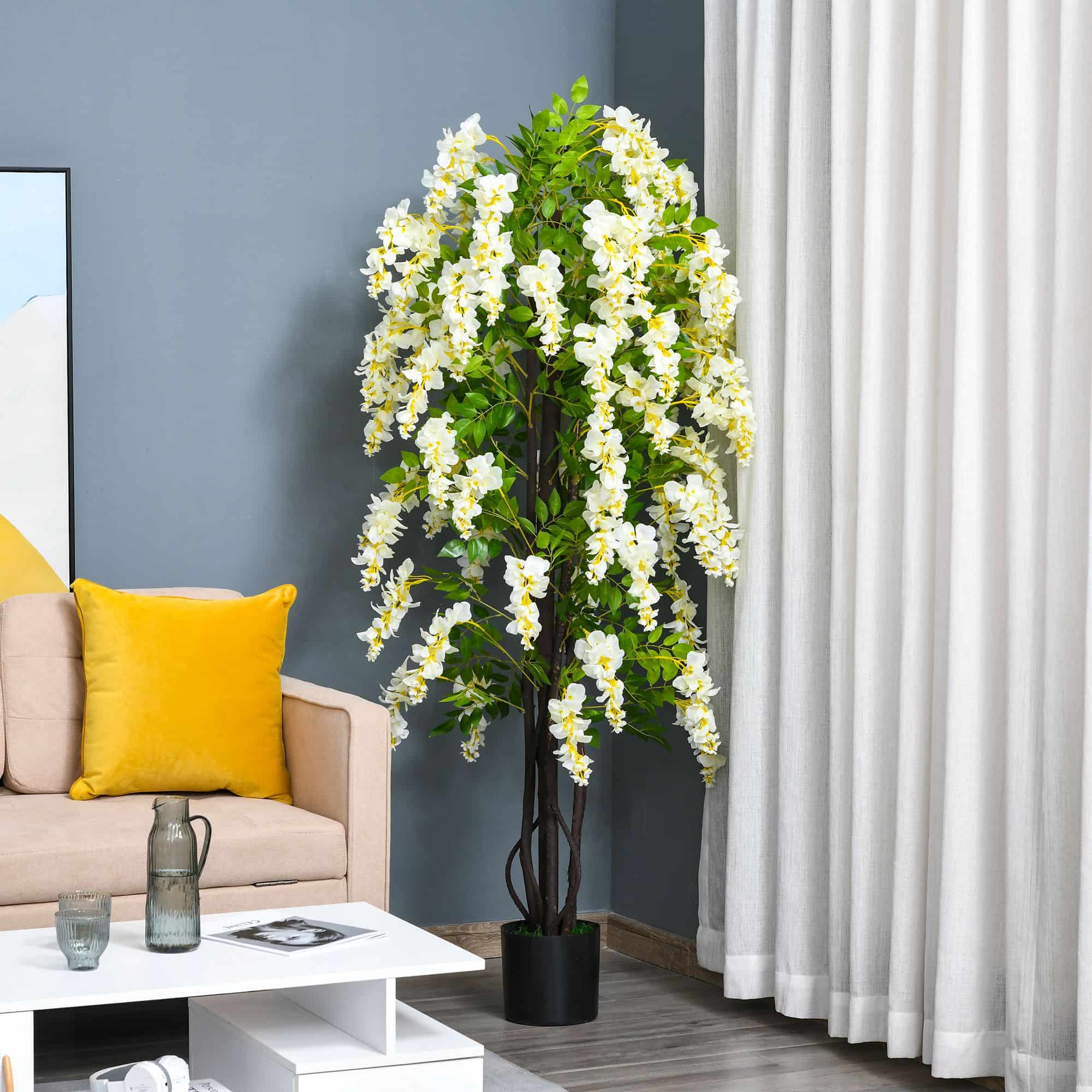 Kunstplant Blauwe Regen in witte uitvoering 165 cm in pot - Wit