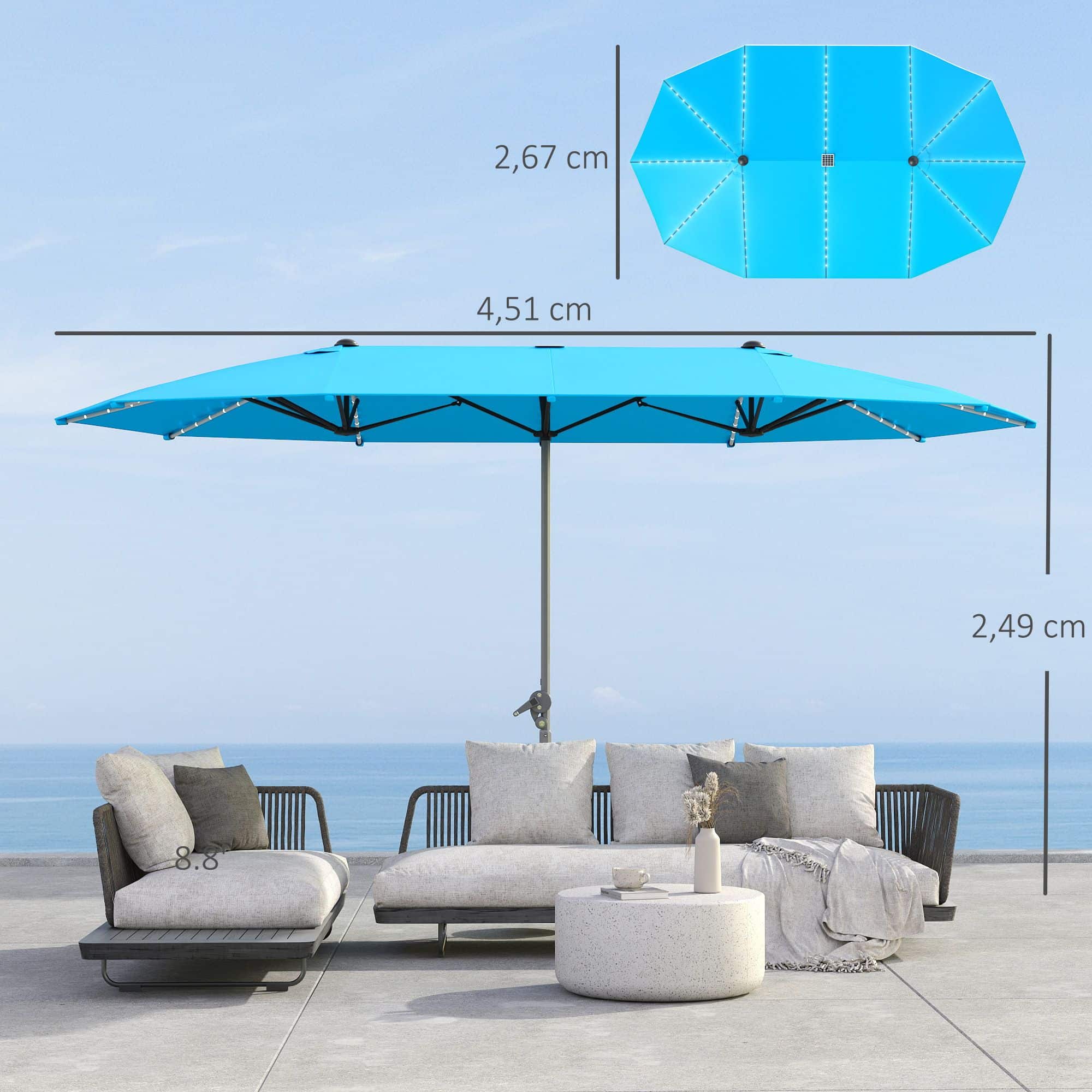 4goodz LED Duo-parasol XL 451x267 cm met LED verlichting - Blauw