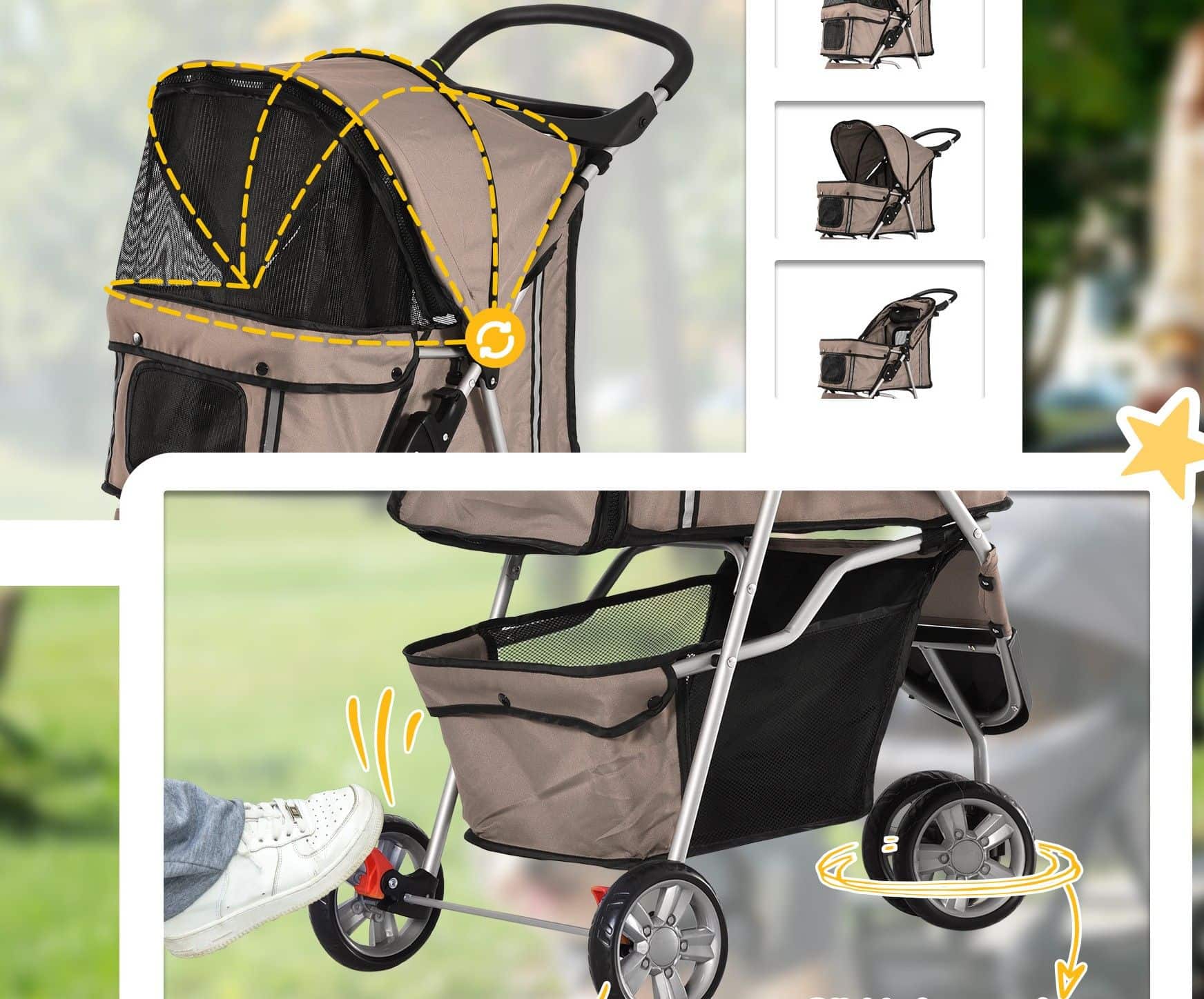 4goodz Luxe Hondenkar Hondenbuggy met Verstelbare Stuurhoogte - Bruin 4goodz Luxe Hondenkar Hondenbuggy met Verstelbare Stuurhoogte - Bruin